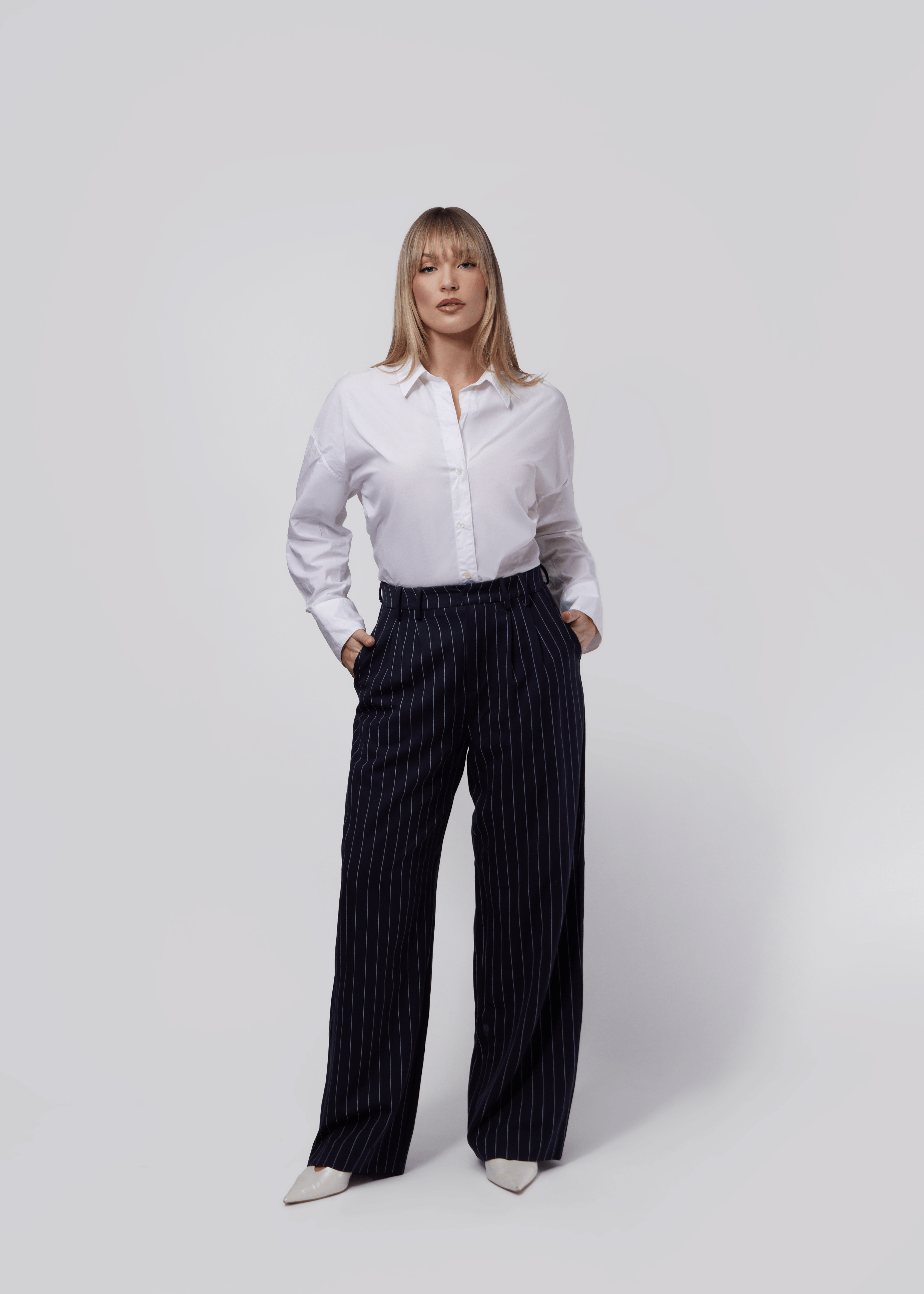 Pinstripe Trousers - Dark Blue