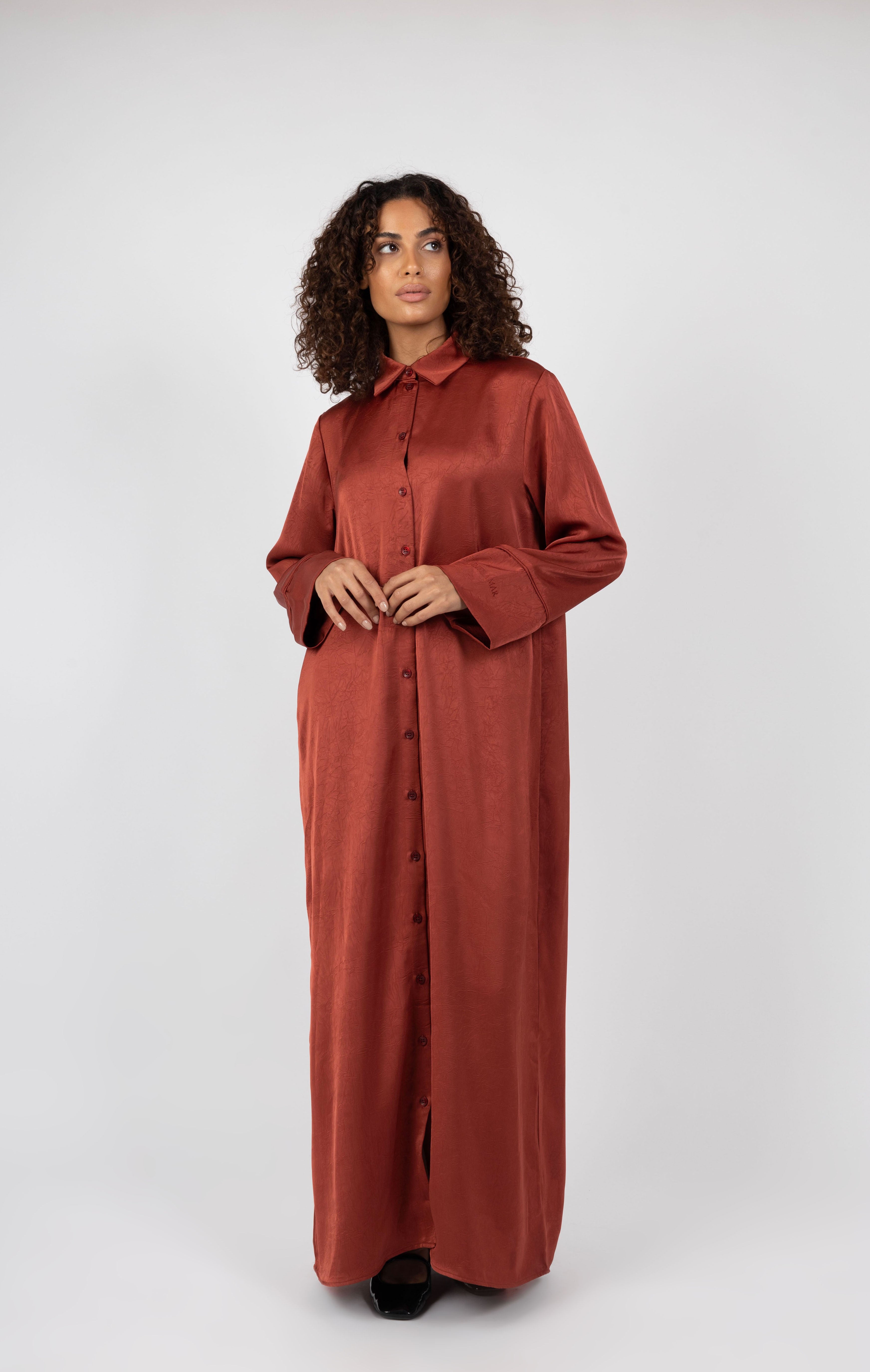 Crushed Flow Dress - Brick