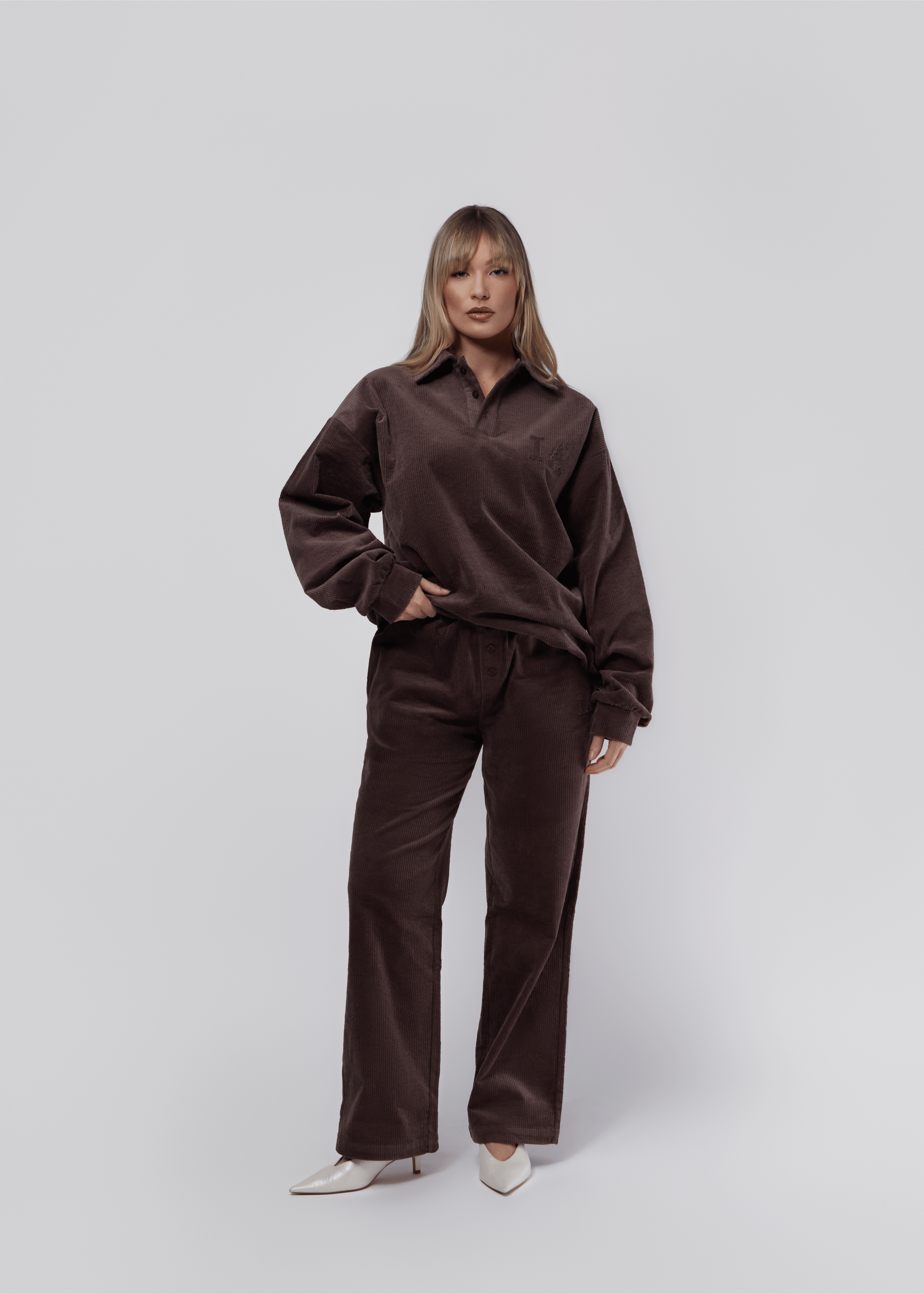 Ribbed Polo Co-ord - Umber