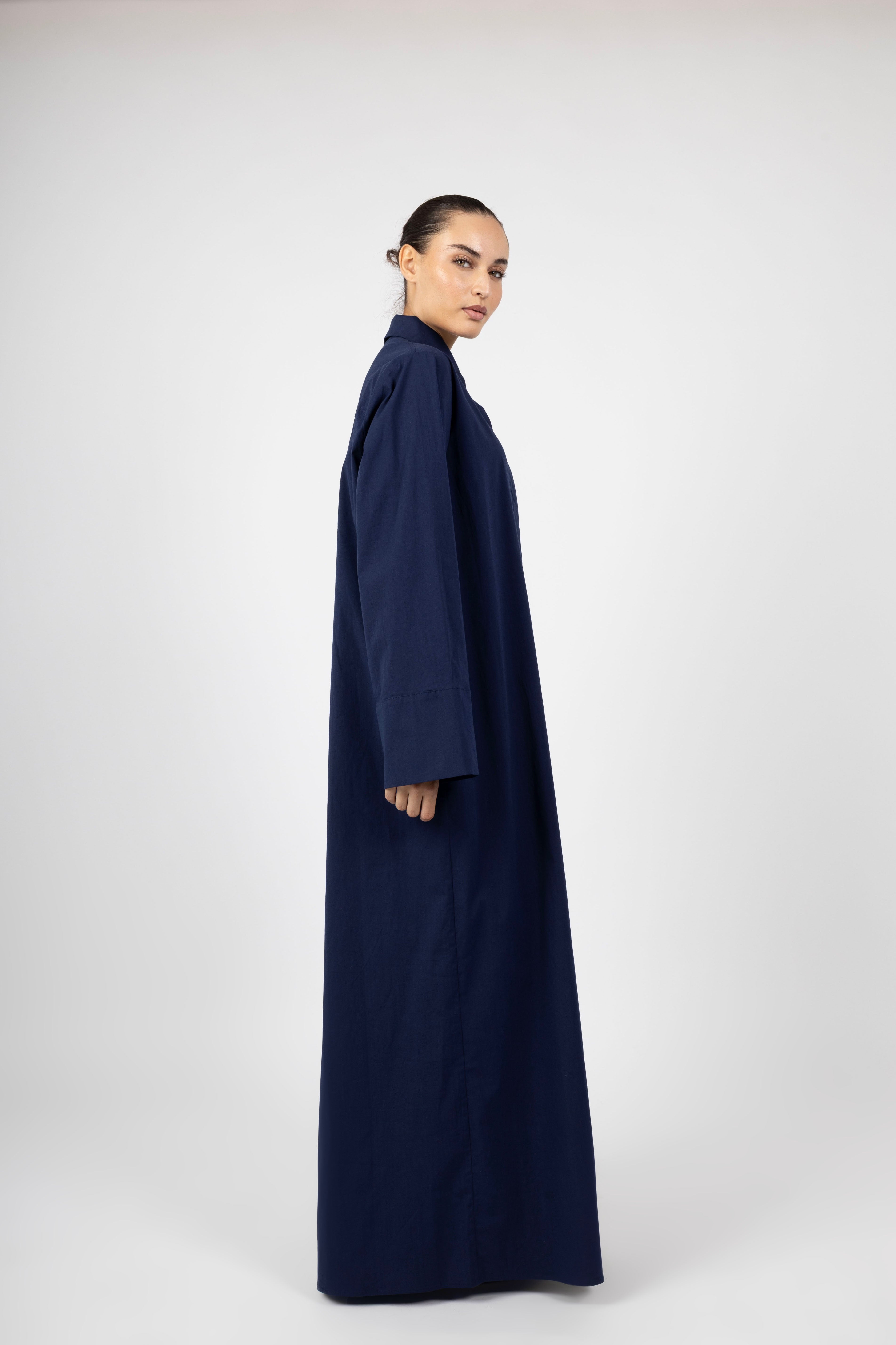 Poplin Blouse Dress - Navy