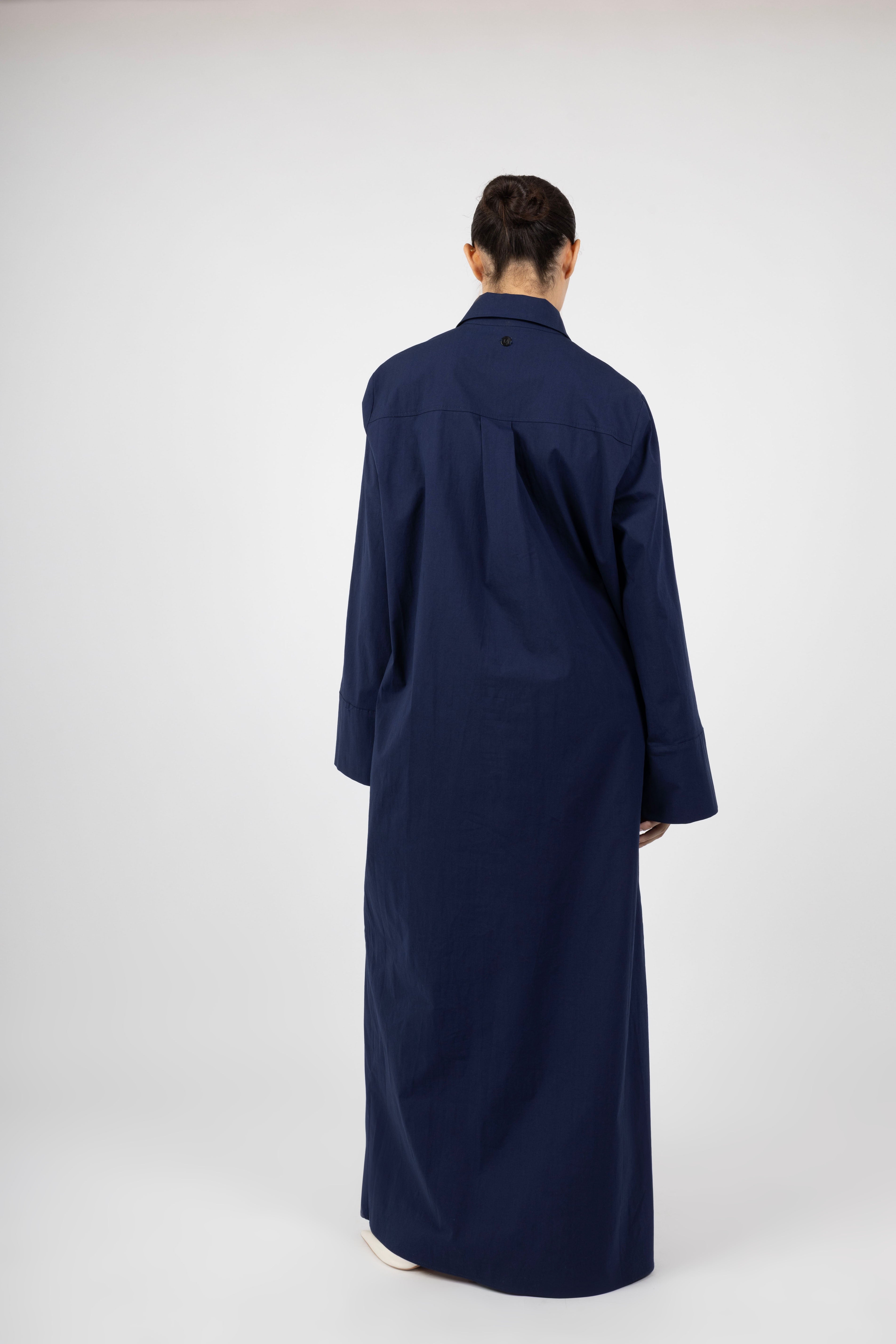 Poplin Blouse Dress - Navy