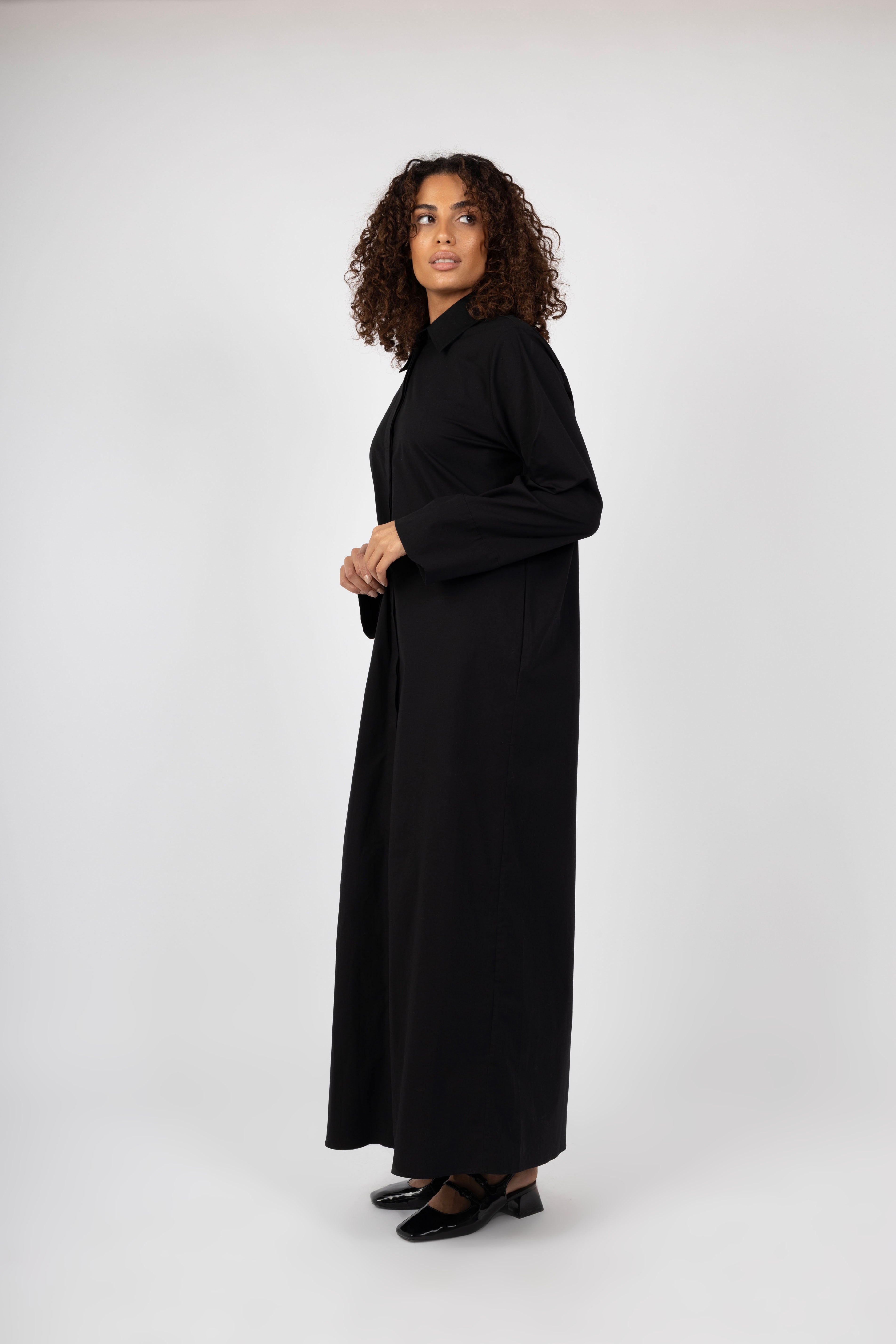 Poplin Blouse Dress - Black