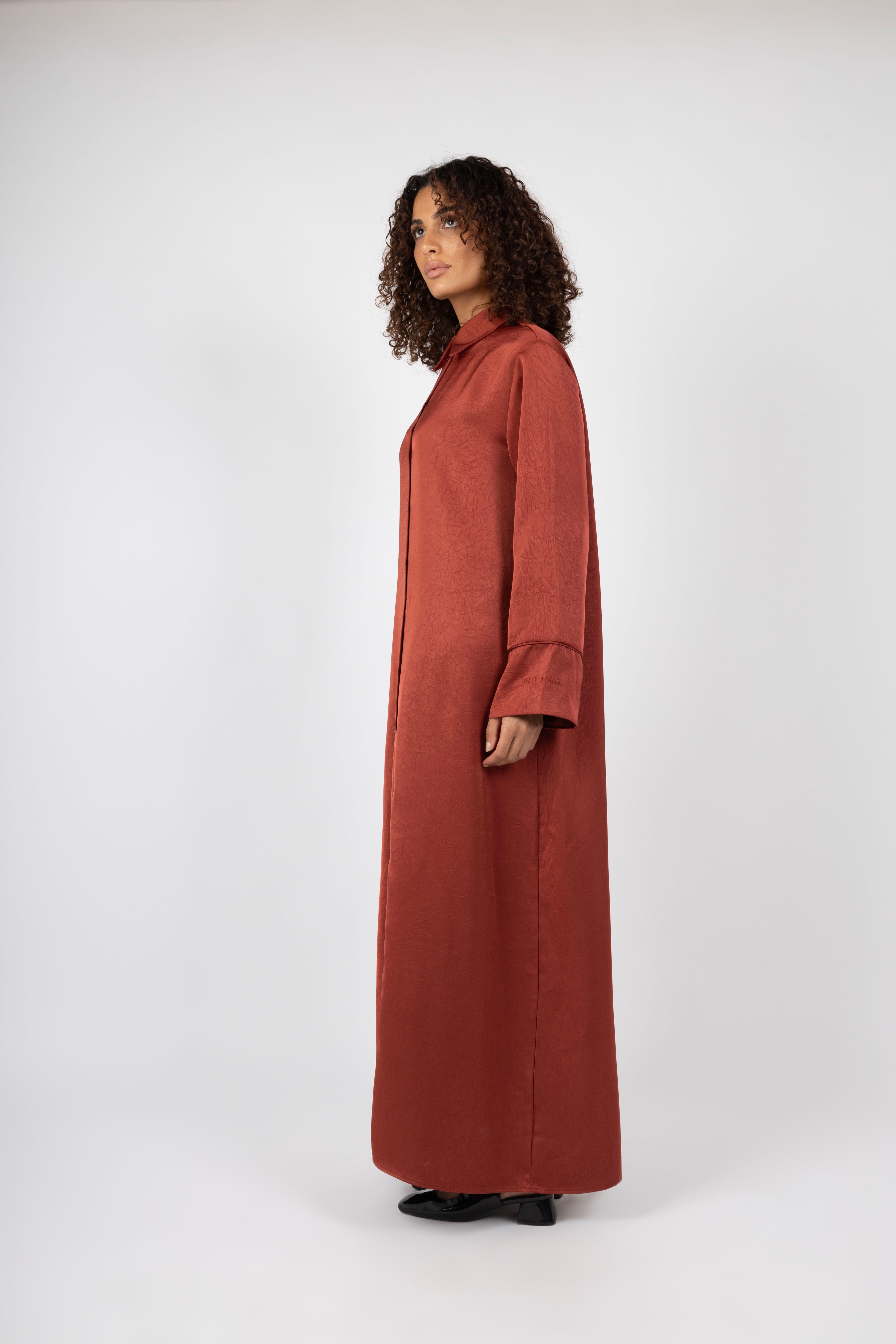 Crushed Flow Dress - Brick