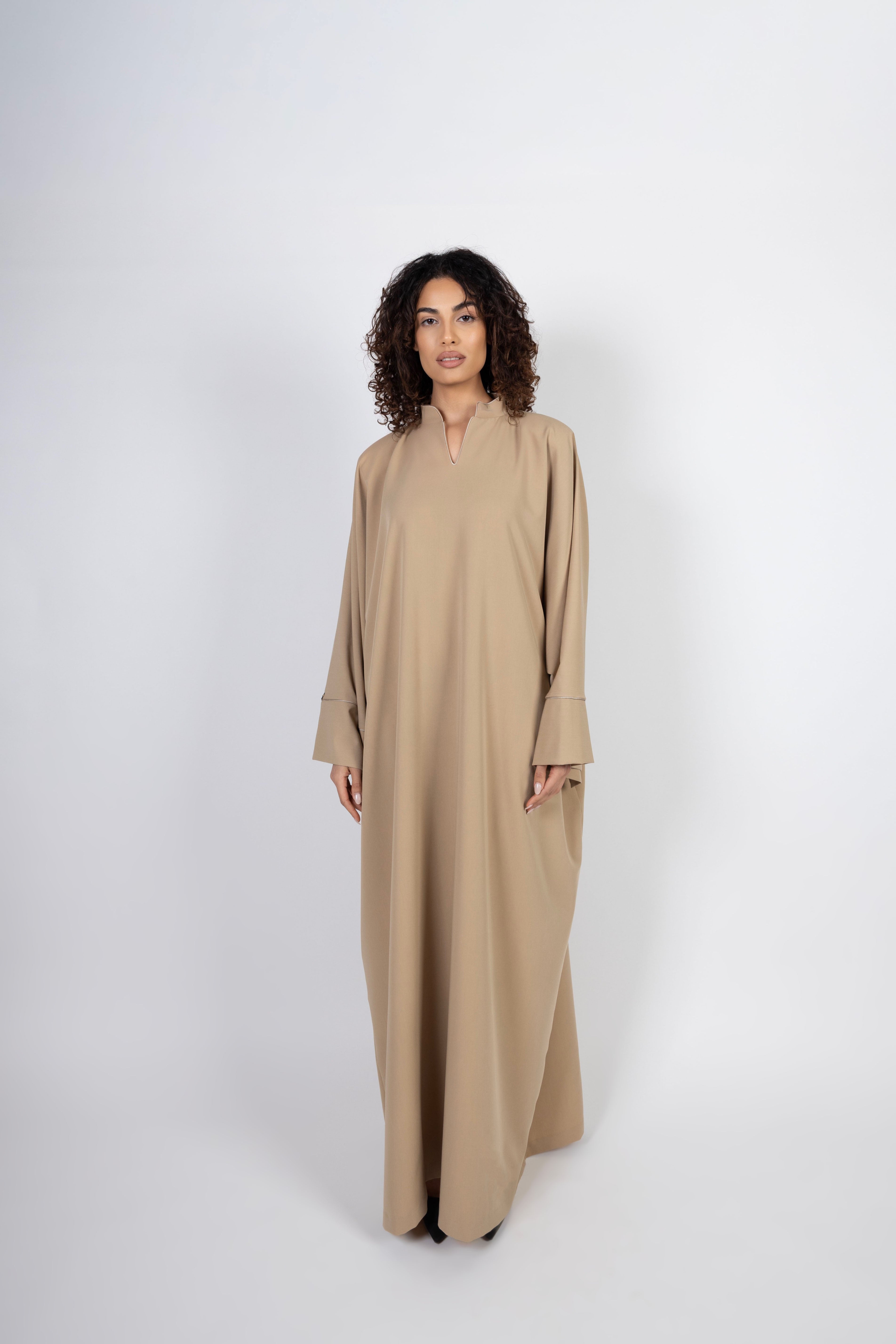 Layali Abaya – Beige with Beige Trim