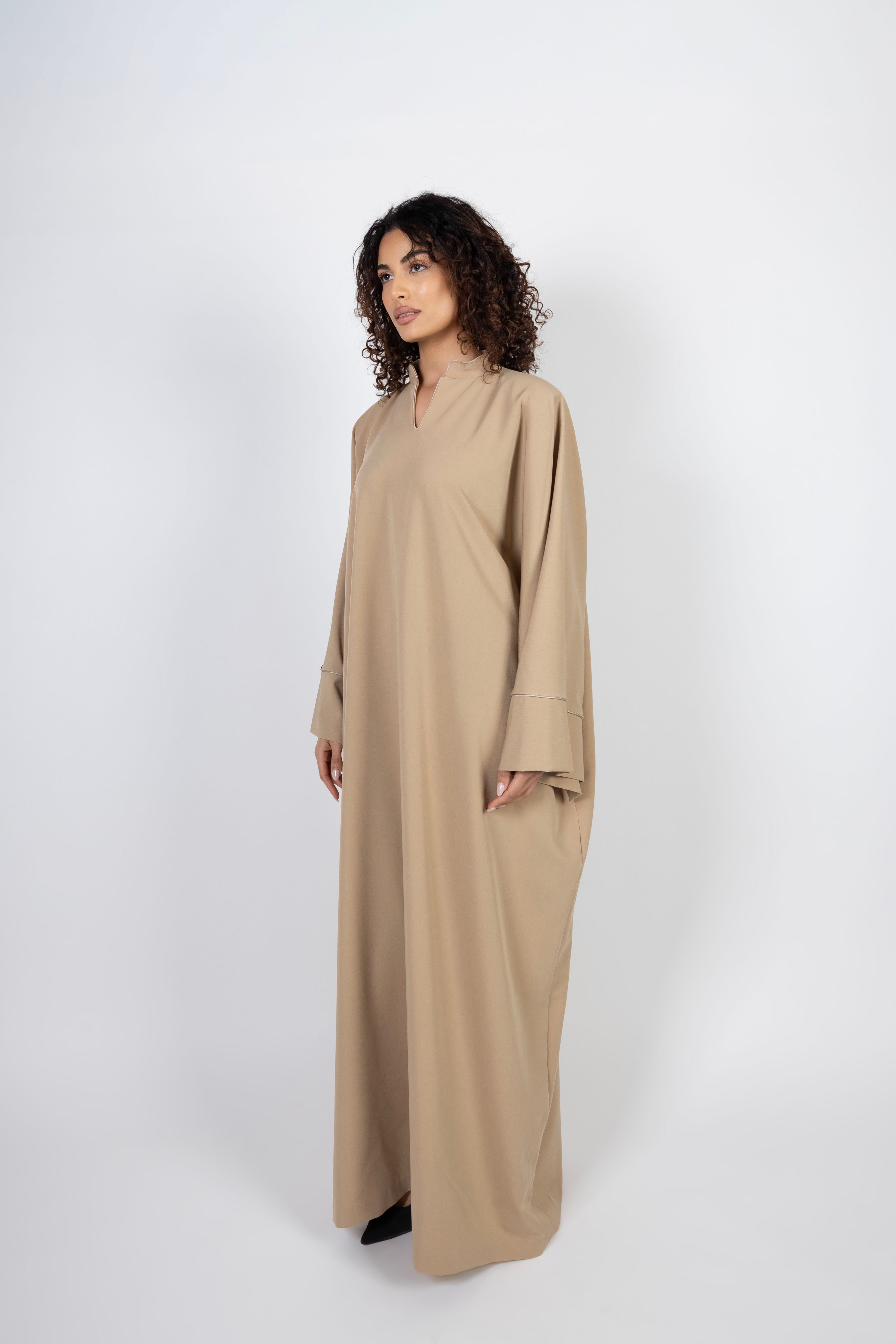 Layali Abaya – Beige with Beige Trim