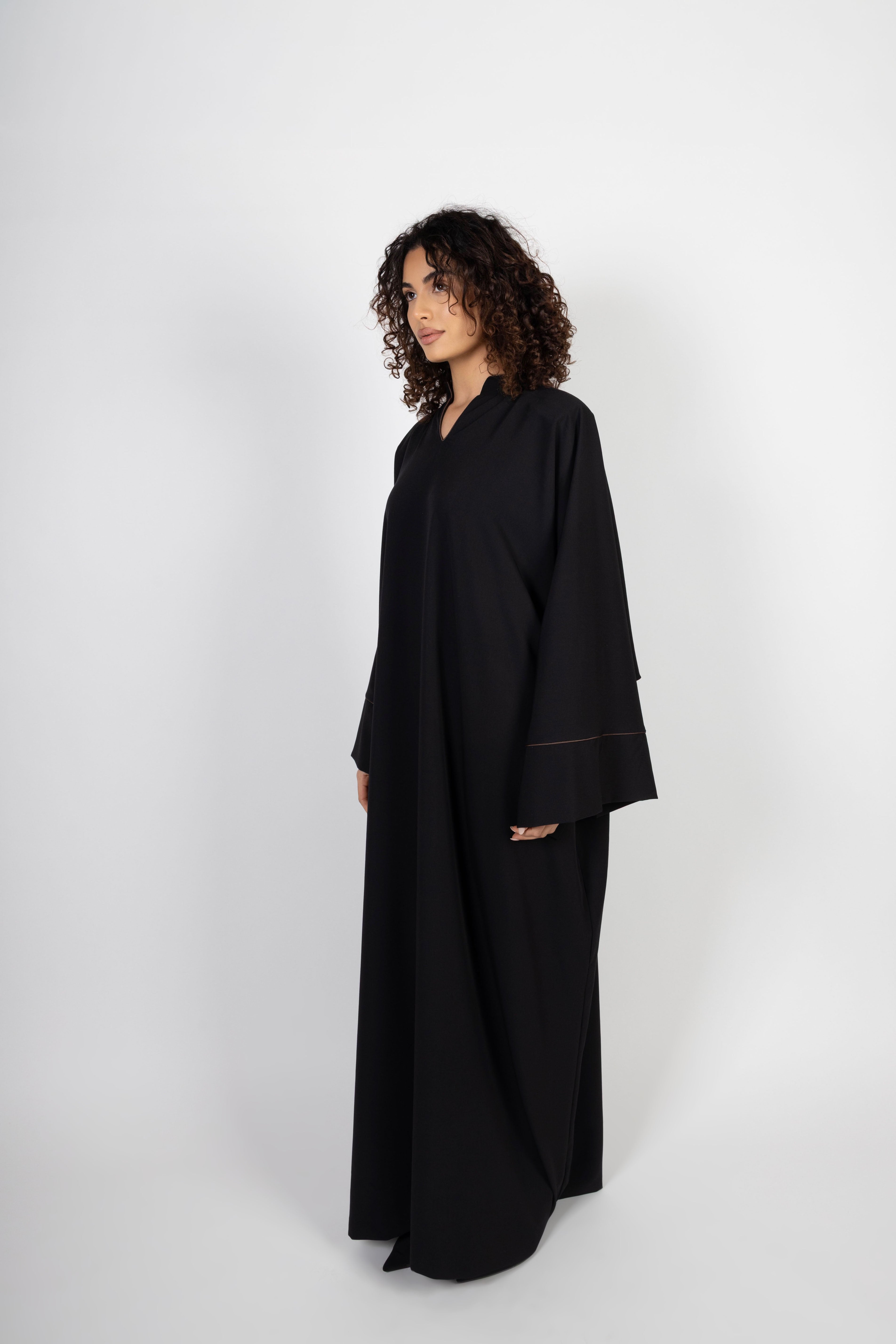 Layali Abaya – Black with Brown Trim