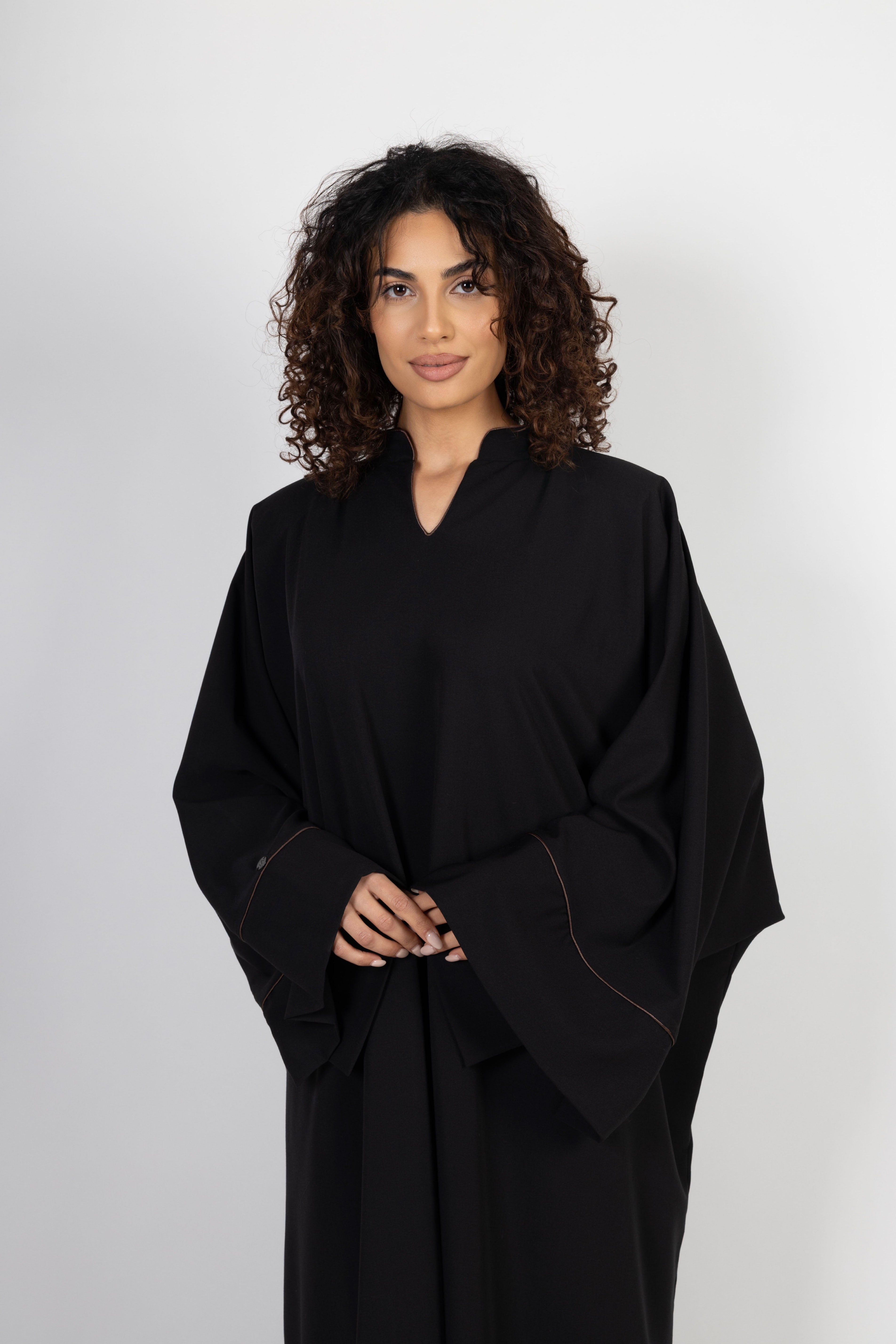Layali Abaya – Black with Brown Trim