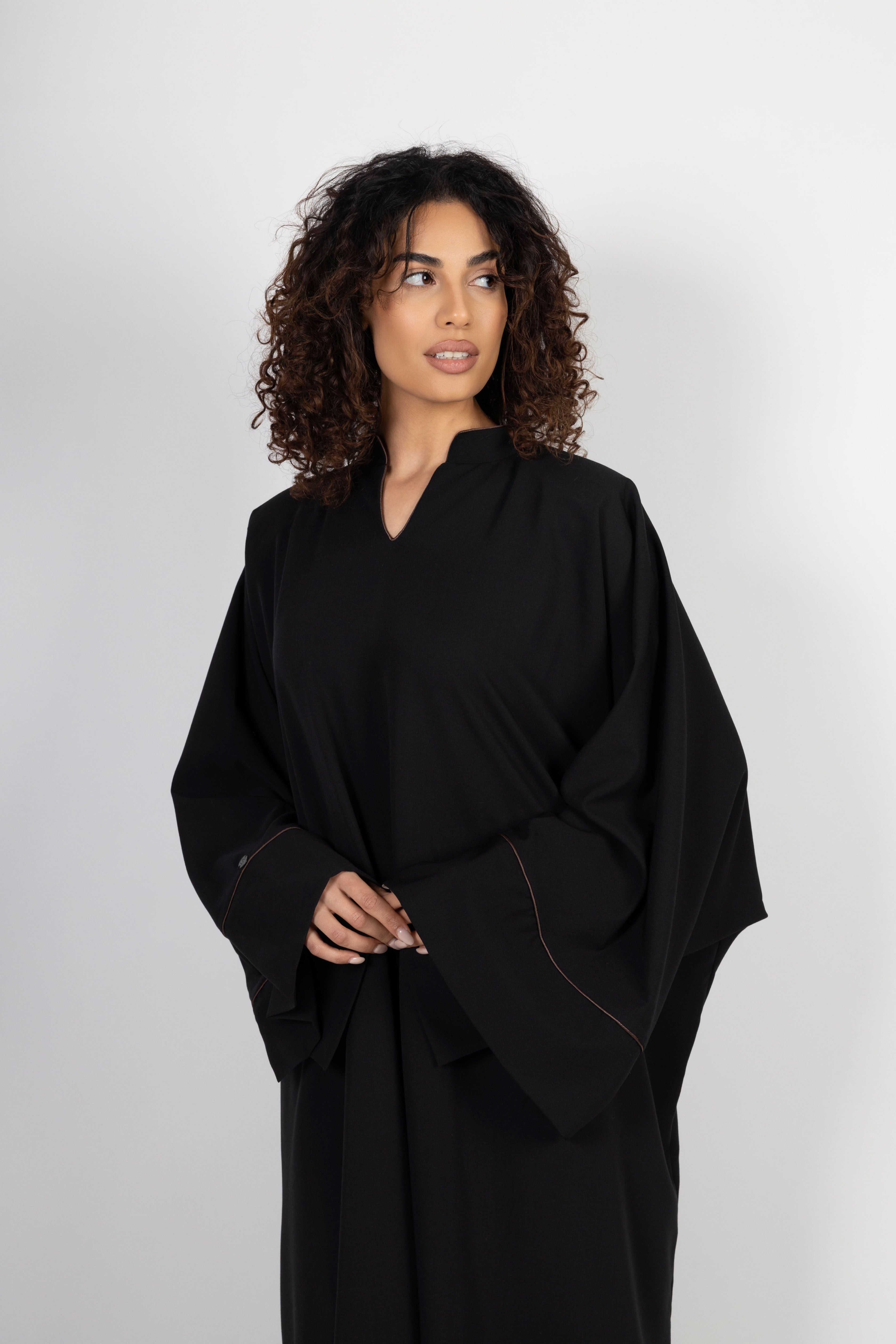 Layali Abaya – Black with Brown Trim