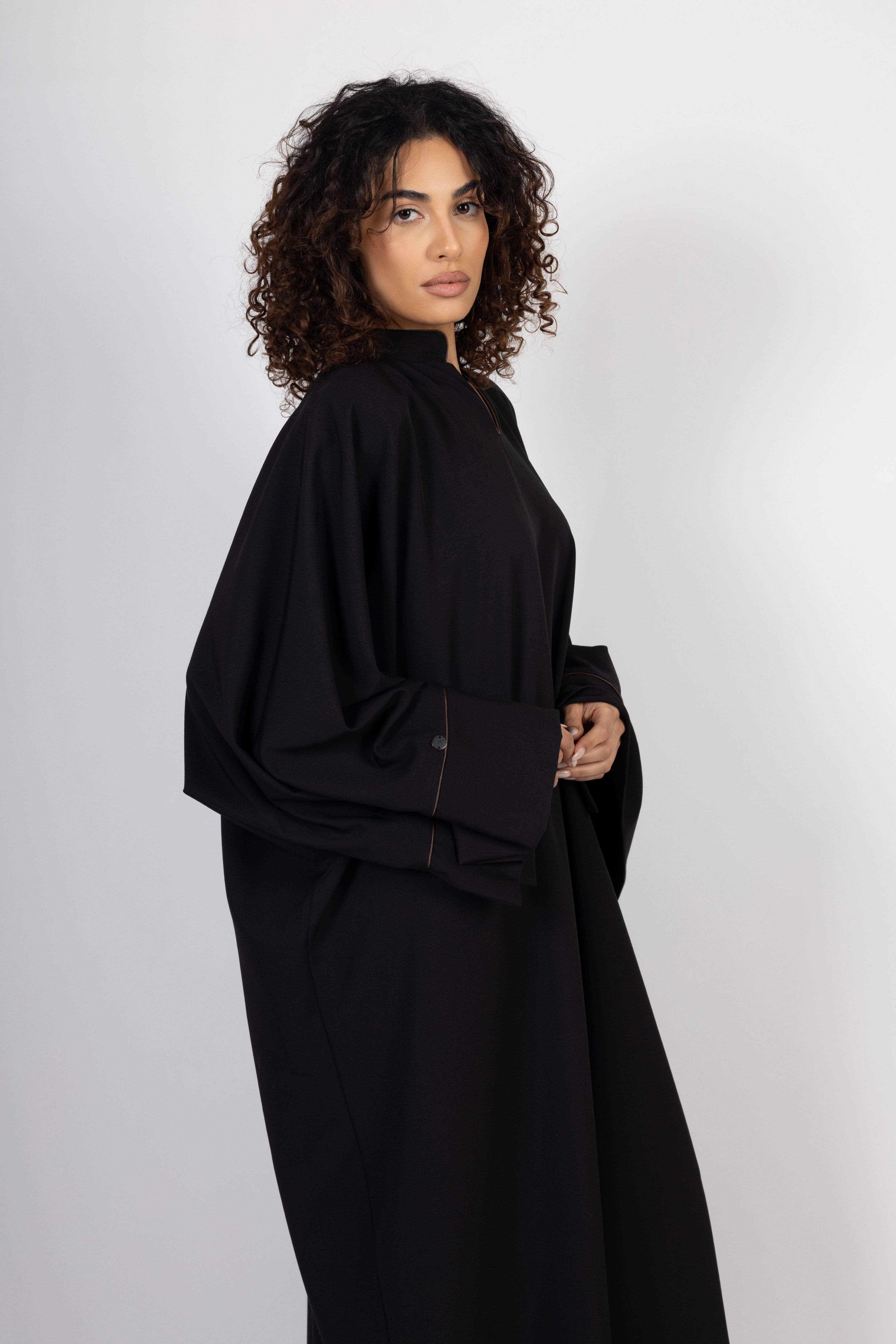 Layali Abaya – Black with Brown Trim