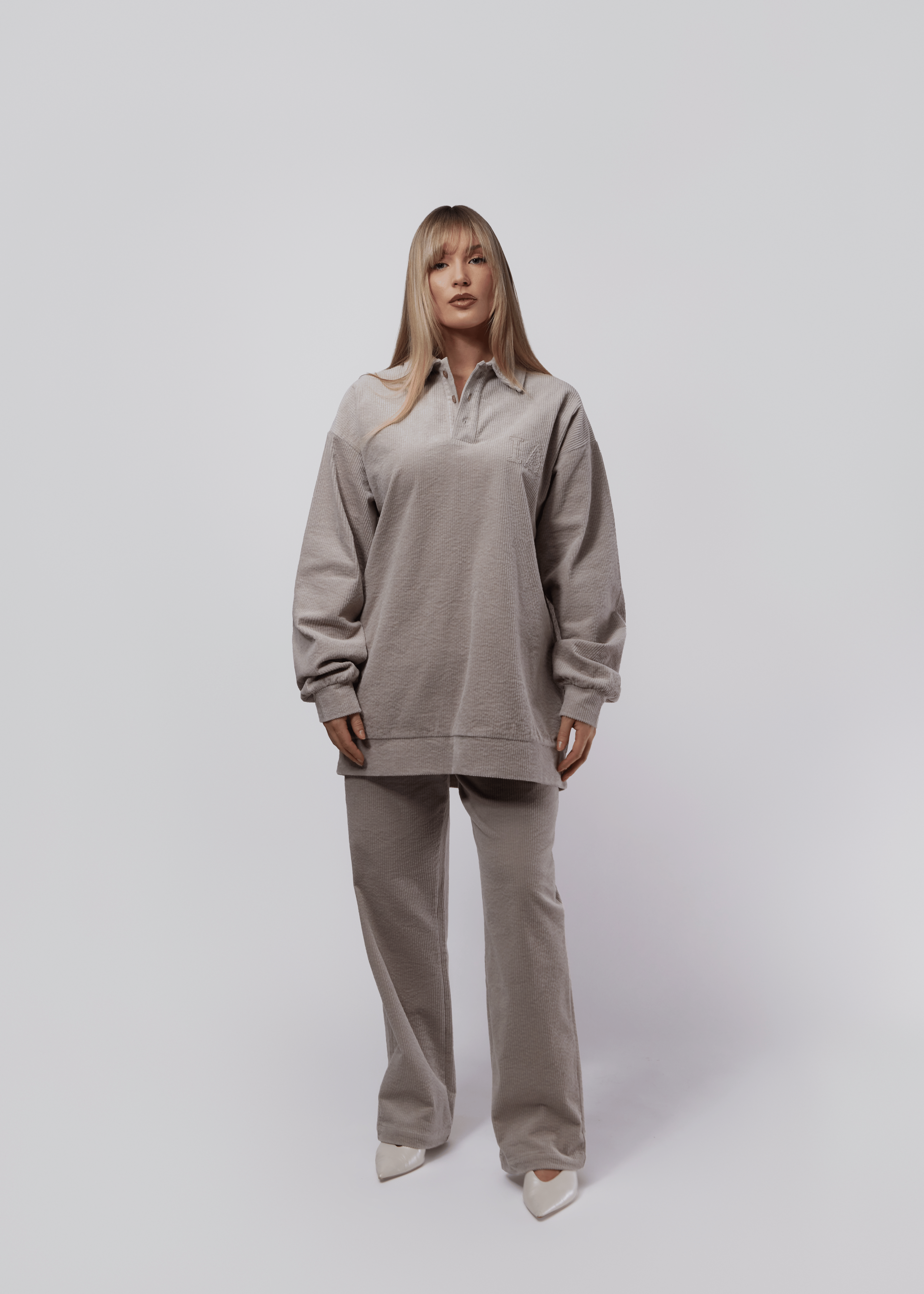 Ribbed Polo Co-ord - Silk Grey