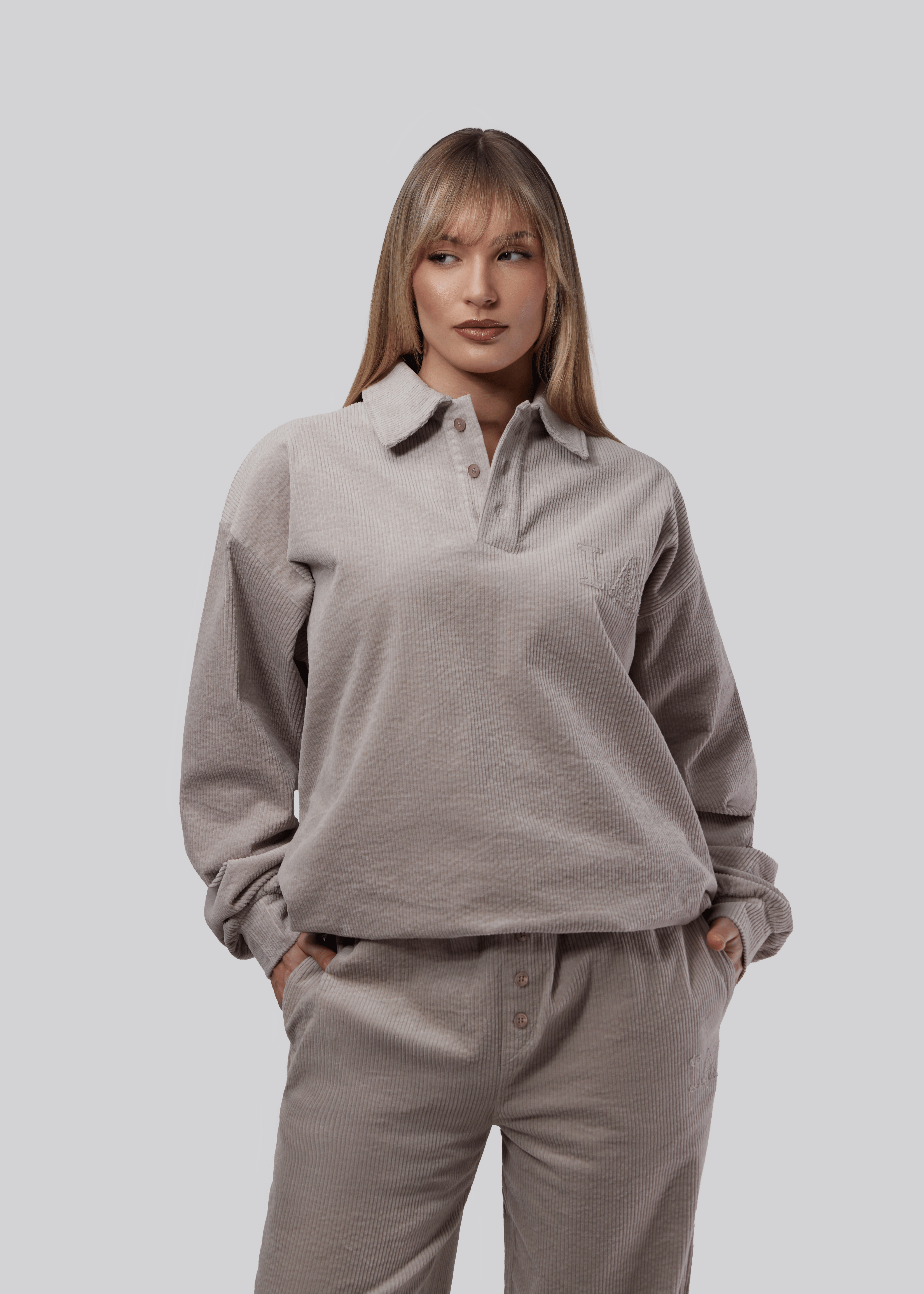 Ribbed Polo Co-ord - Silk Grey