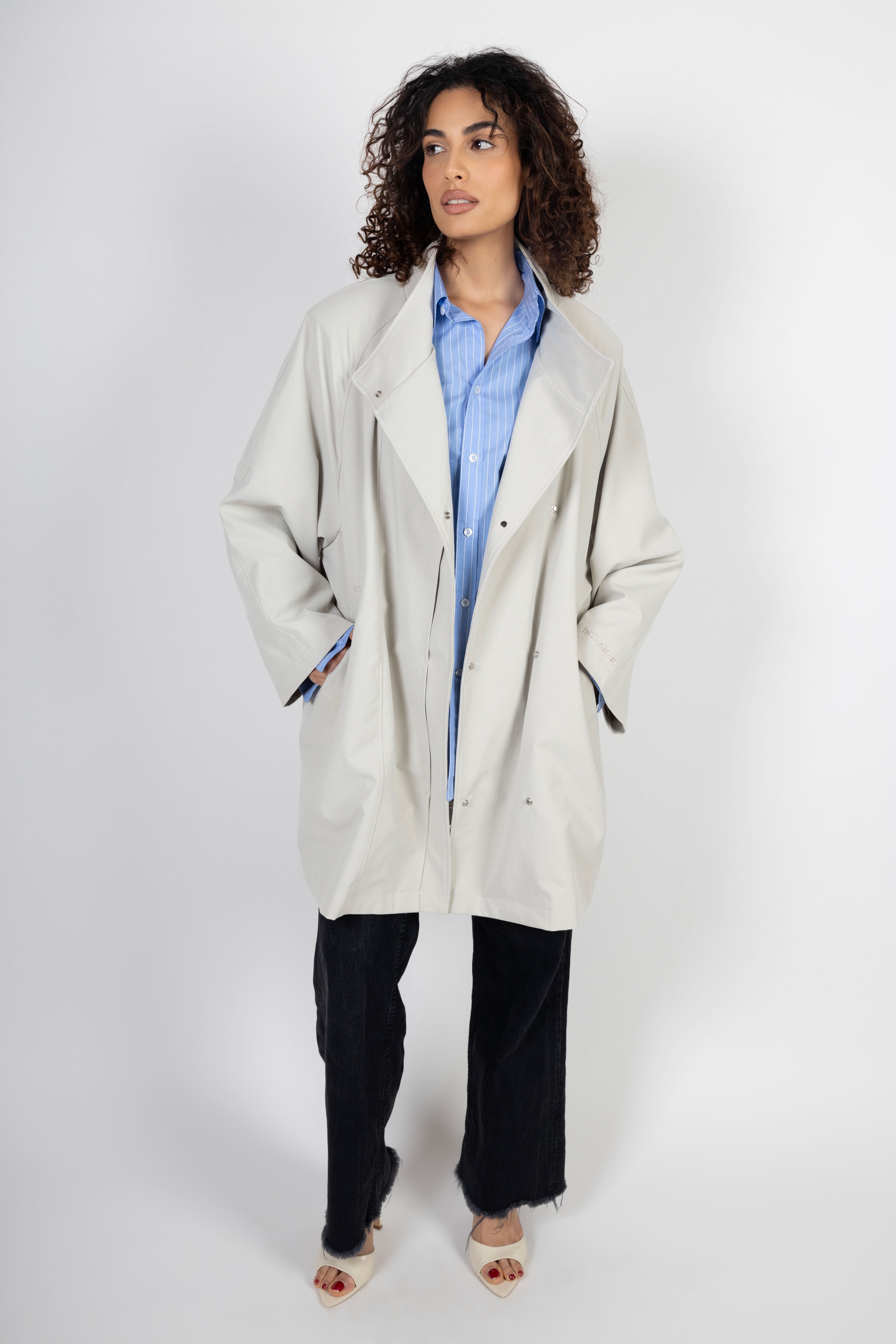 Oversized Midi Trenchcoat - Bone