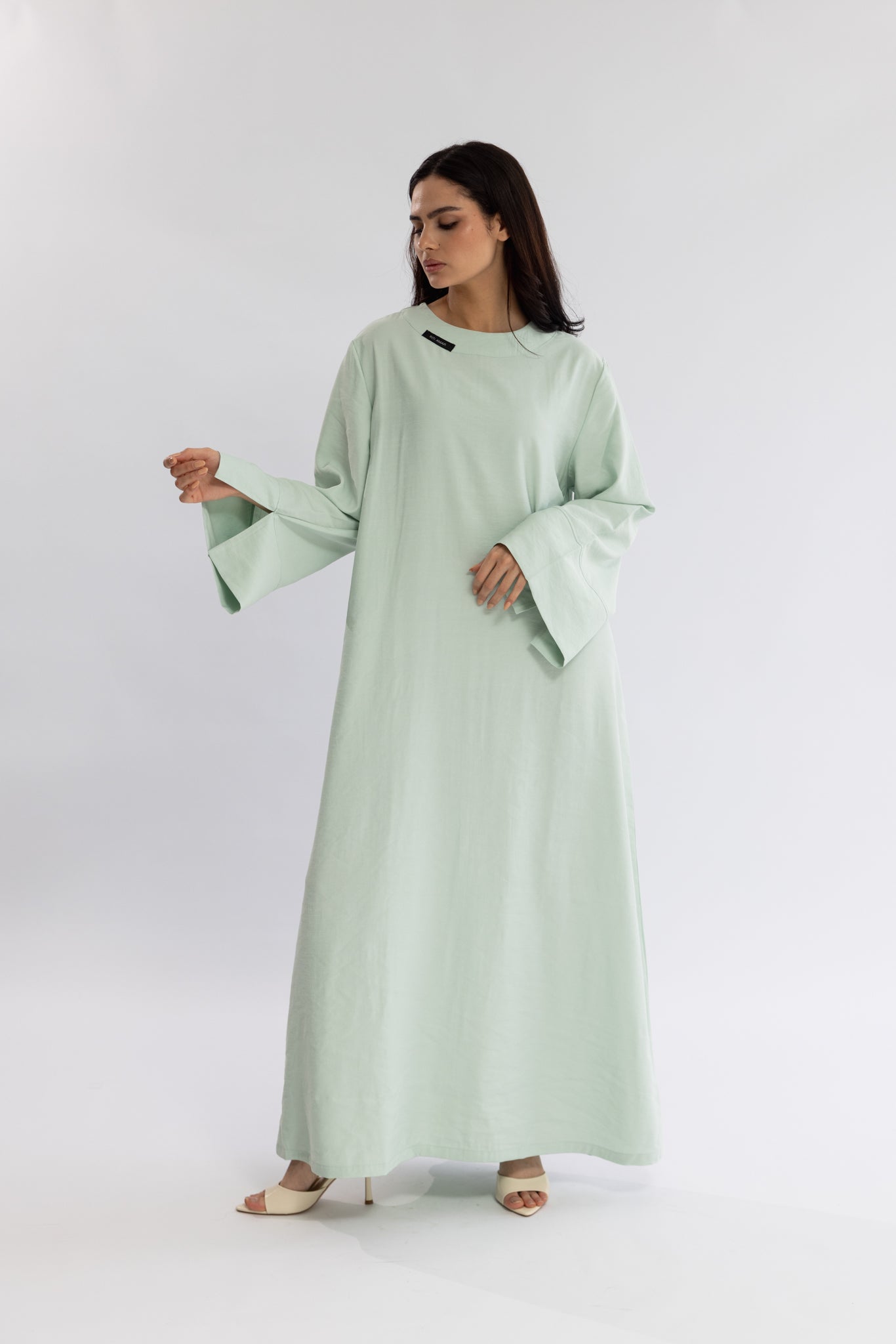 mint green abaya dress Green Mother of the Bride Dress Elegant Casual V Neck Floor Length Chiffon 3 4 Length Sleeve with Crystals 2025 main image 1
