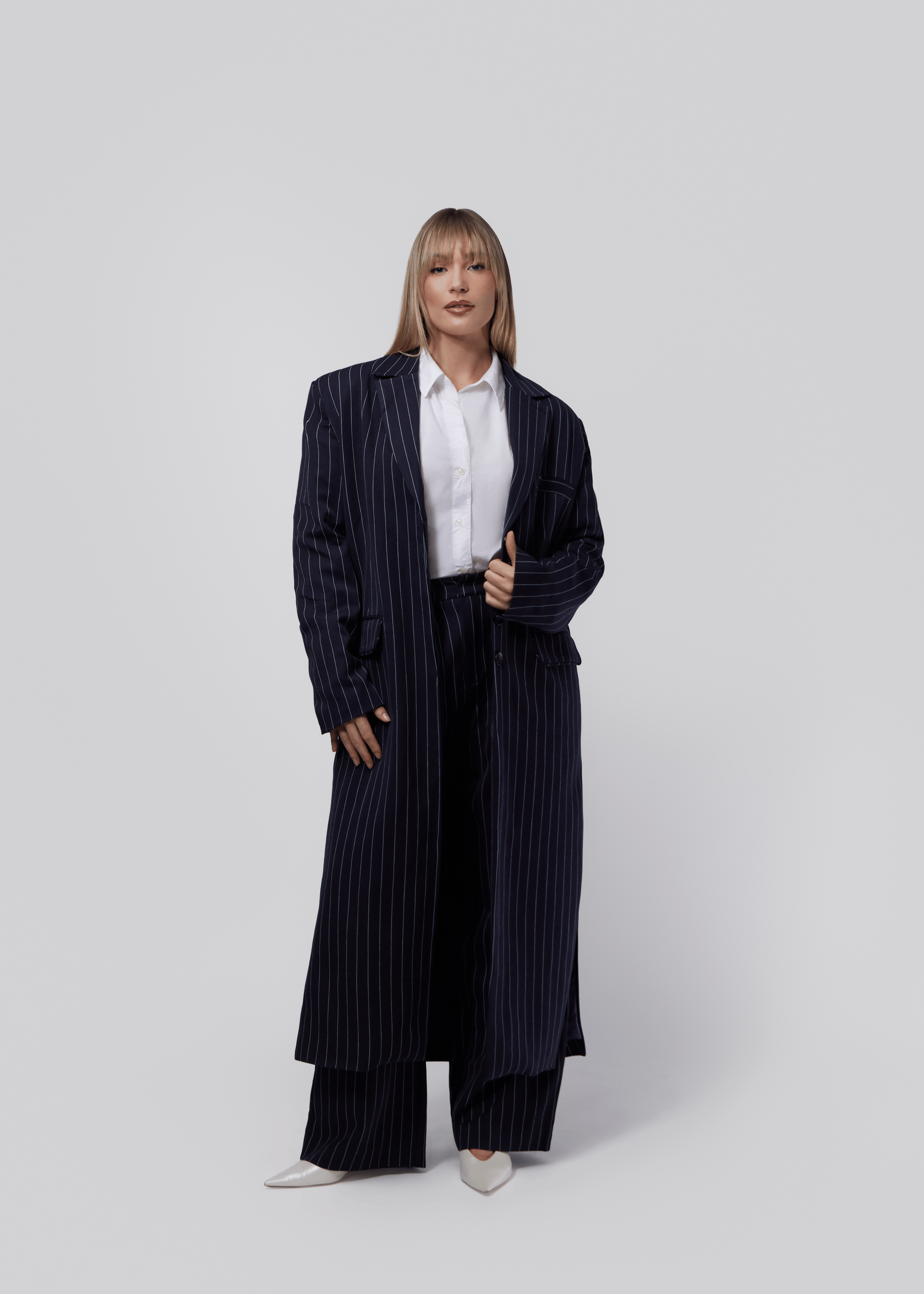 Pinstripe Trousers - Dark Blue