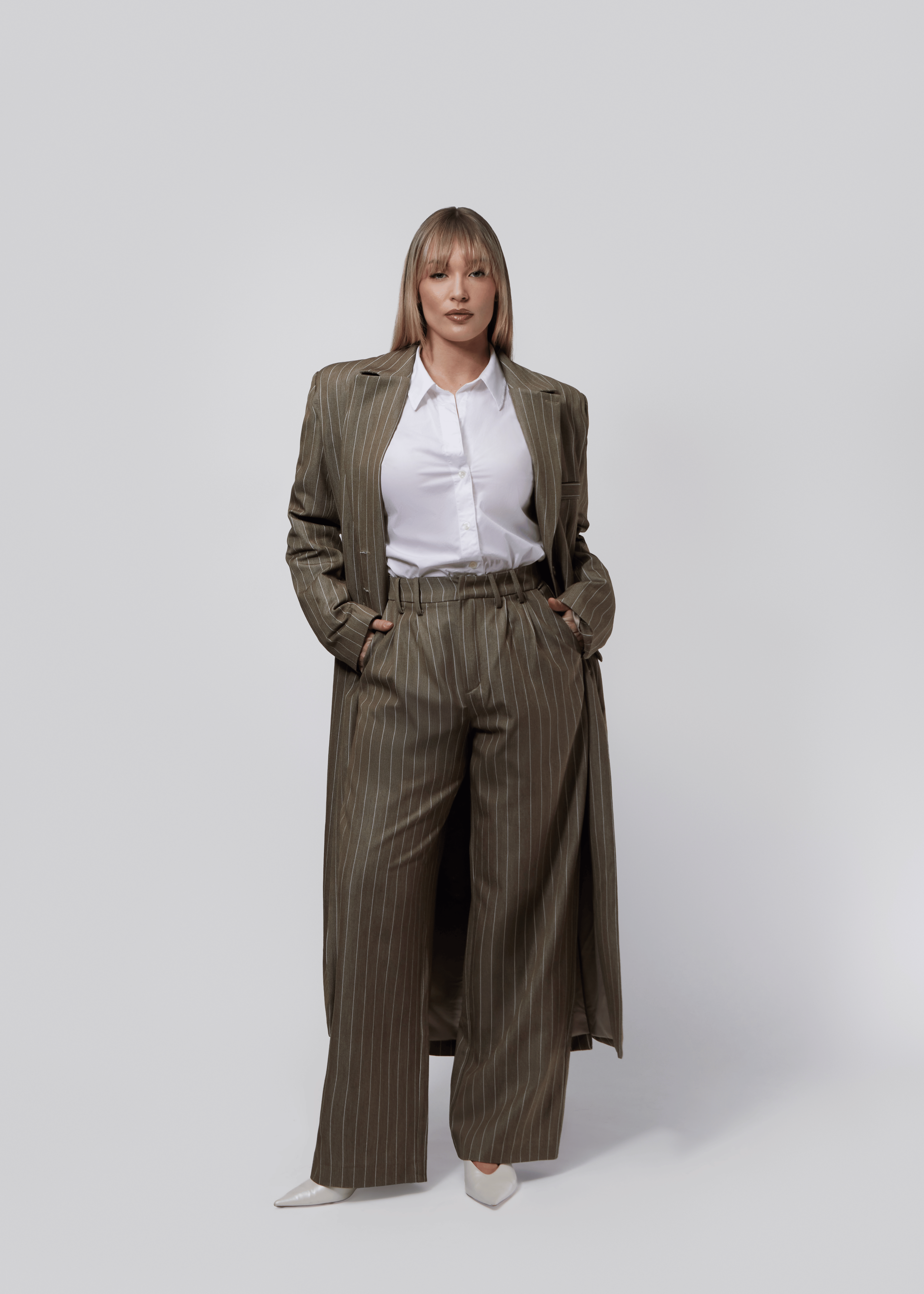 Pinstripe Trousers - Sand