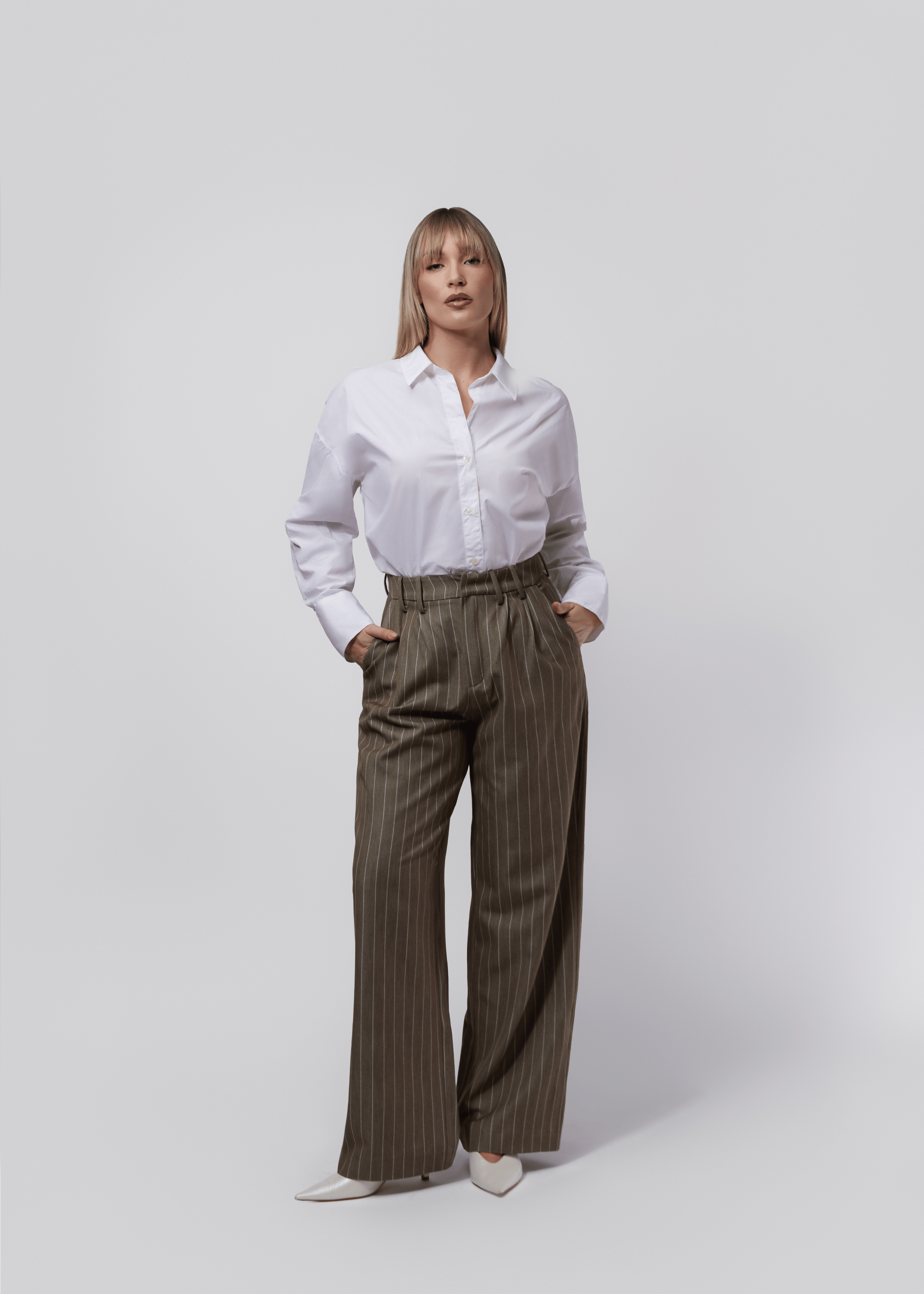 Pinstripe Trousers - Sand