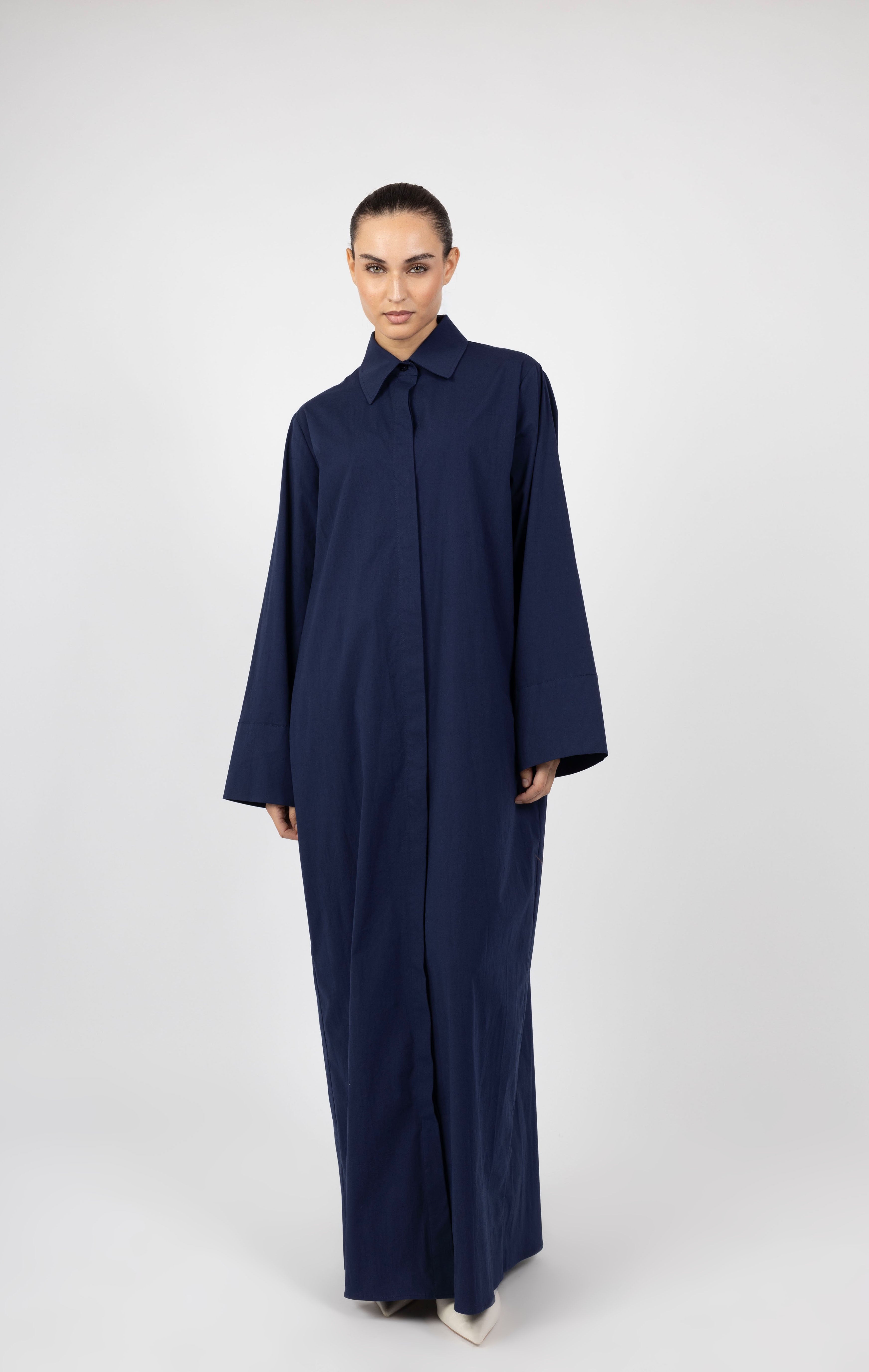 Poplin Blouse Dress - Navy