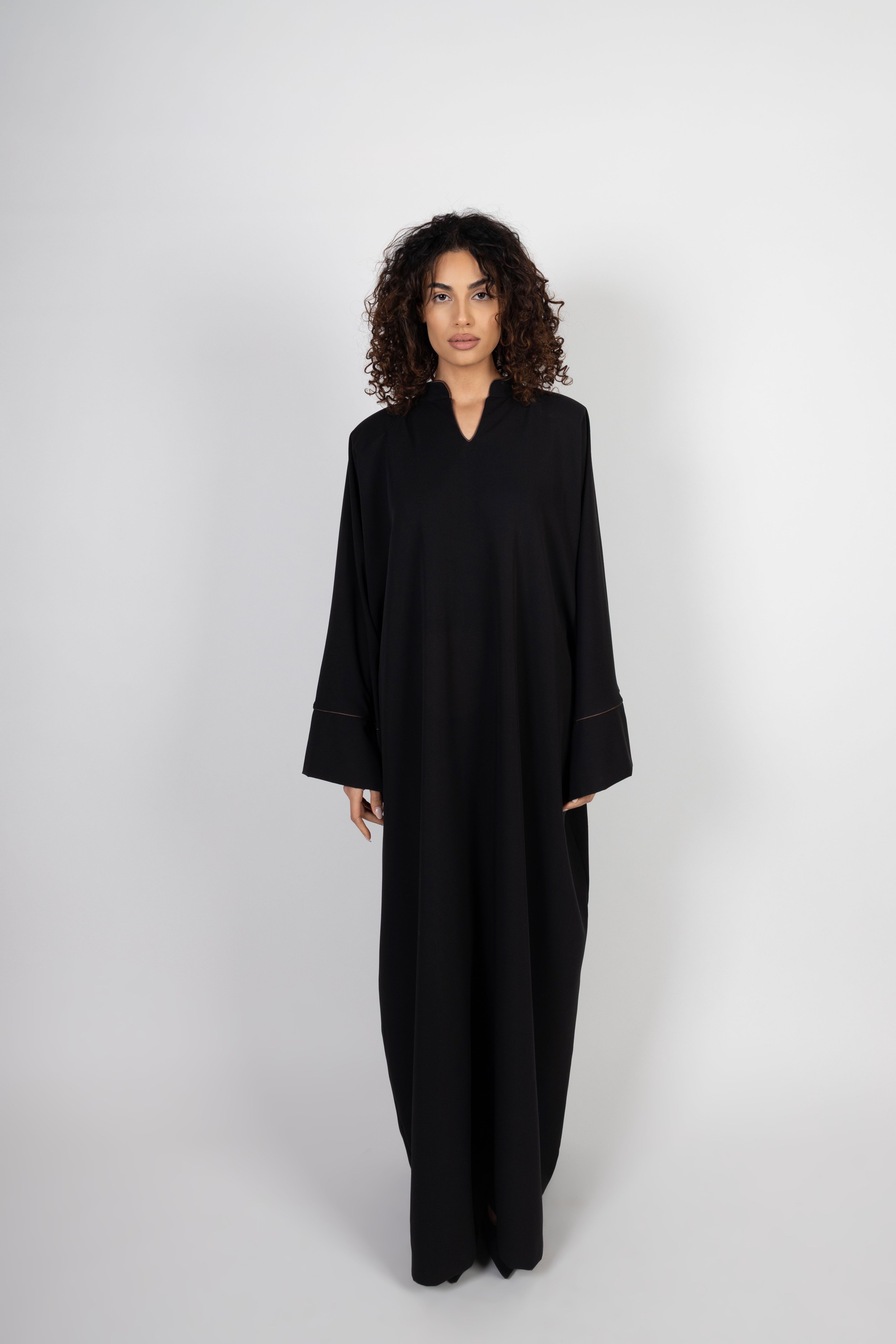 Layali Abaya – Black with Brown Trim