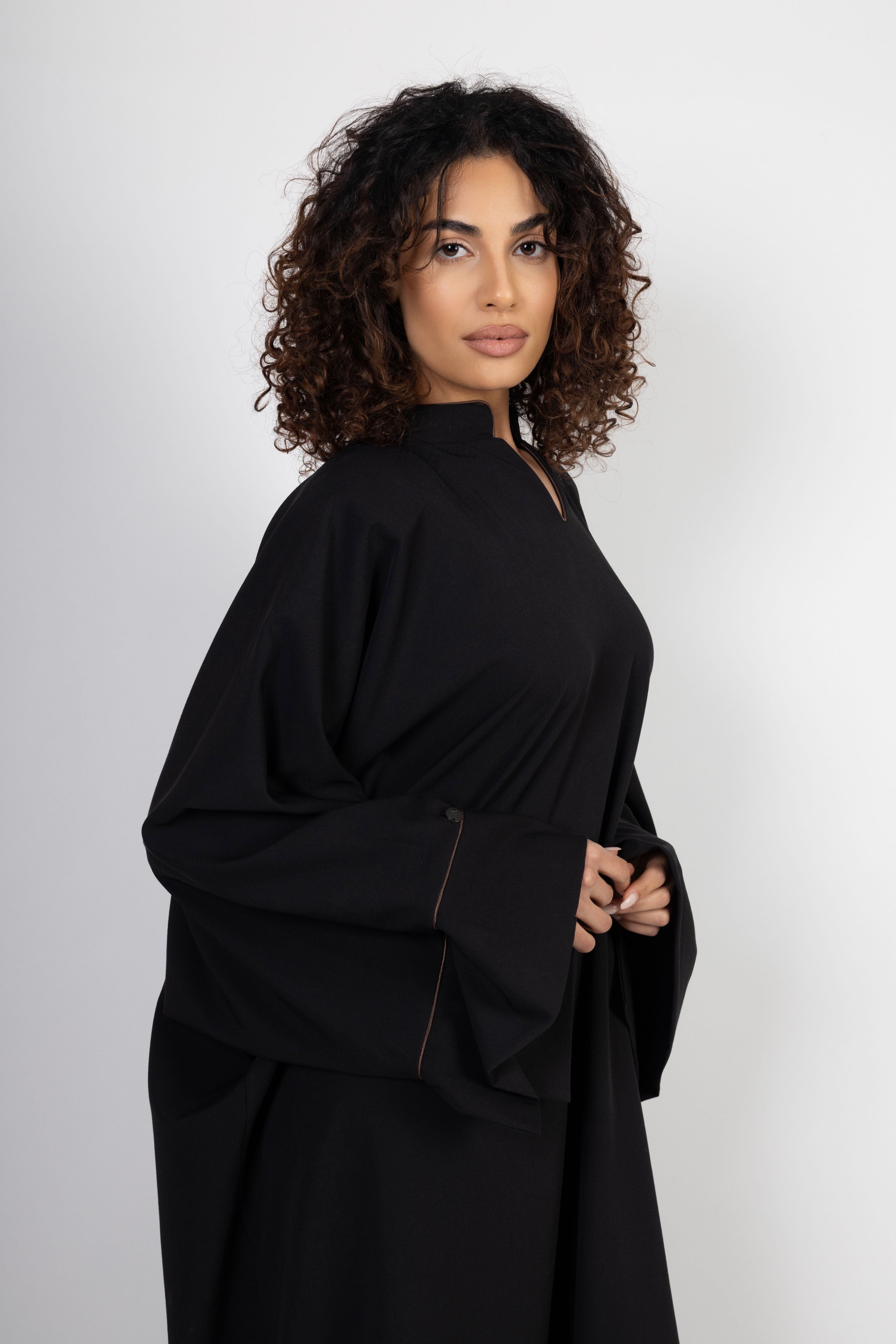 Layali Abaya – Black with Brown Trim