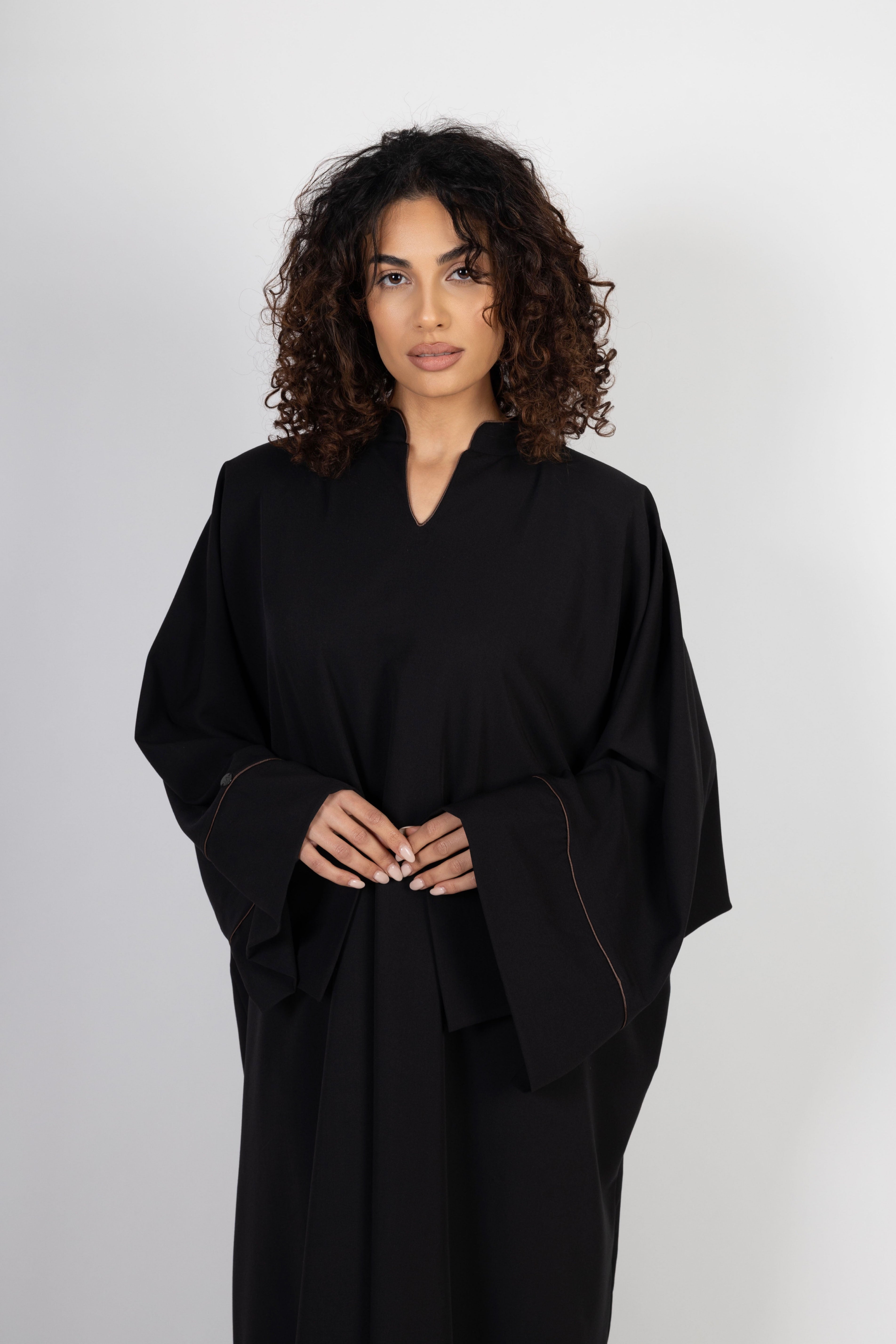 Layali Abaya – Black with Brown Trim