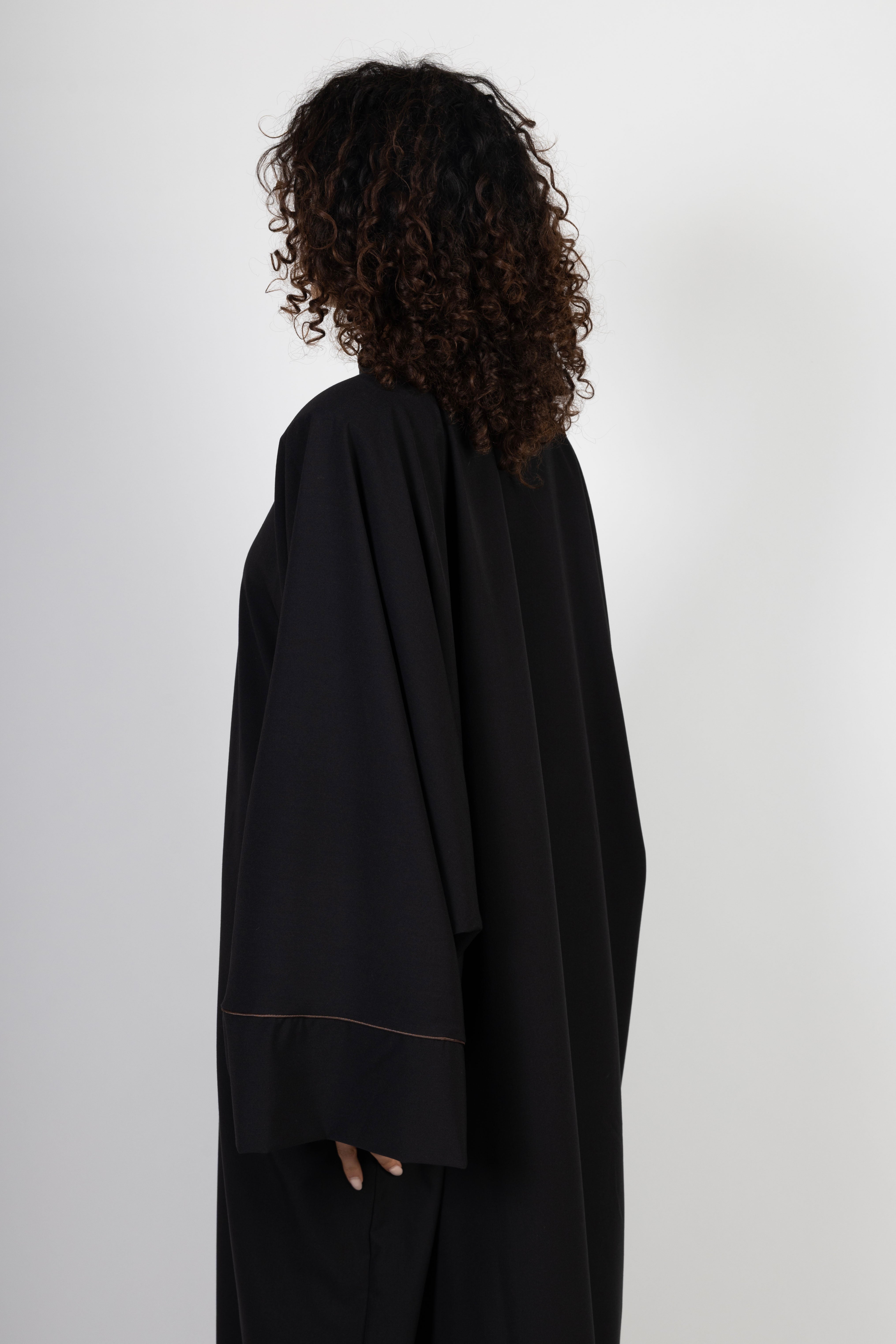 Layali Abaya – Black with Brown Trim