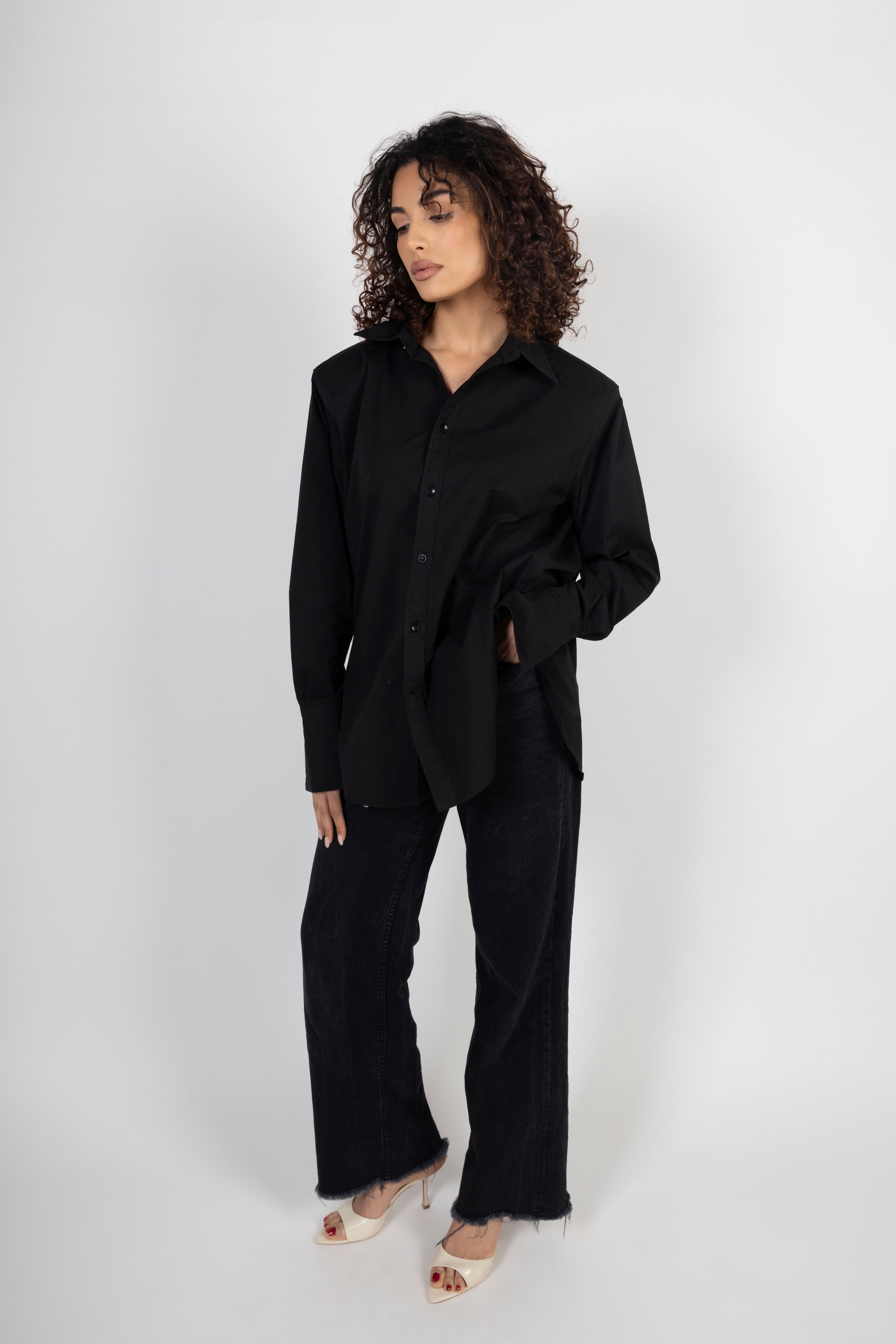 Shoulder Pad Blouse - Black