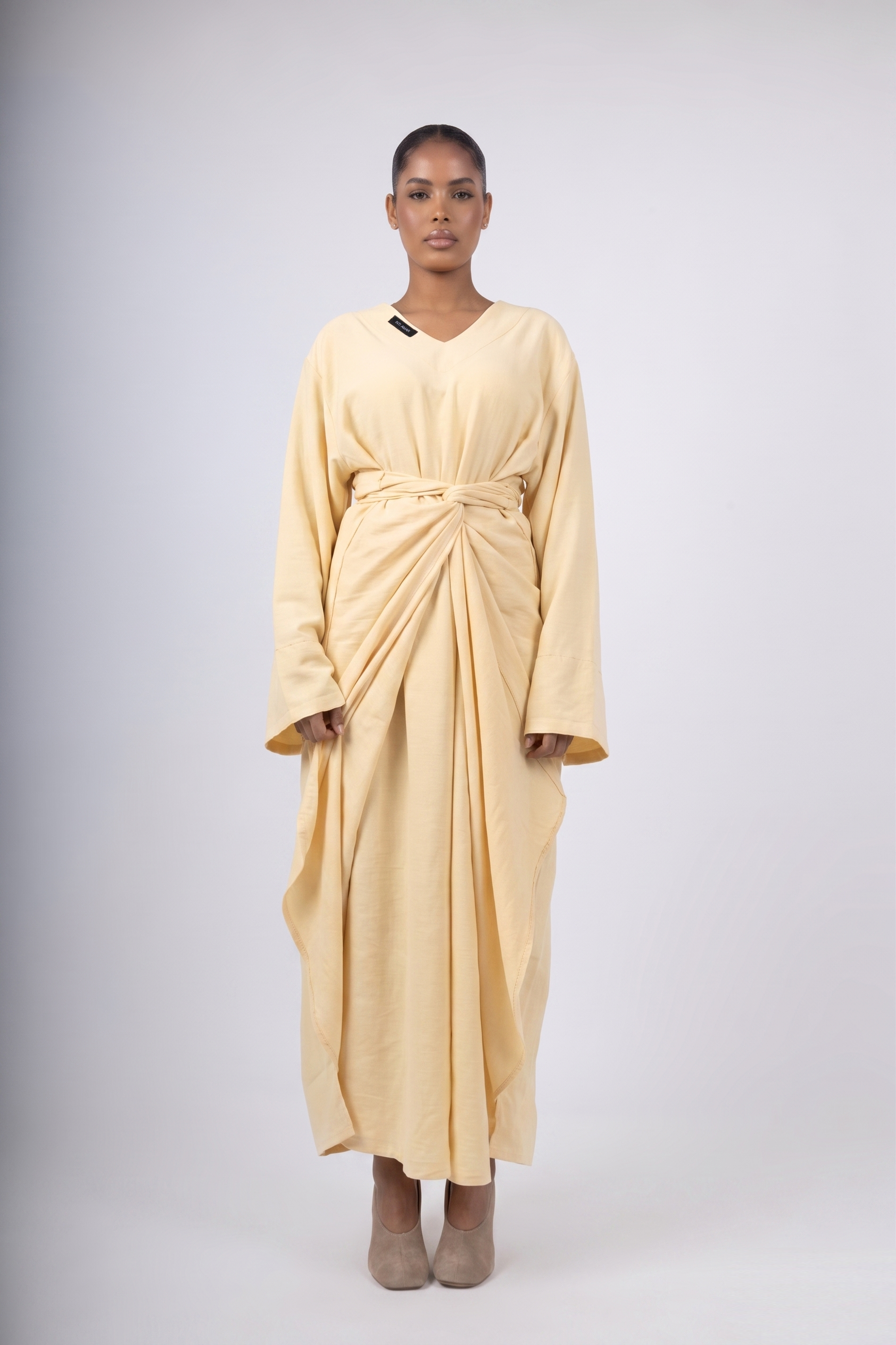 Twist Charm Abaya - Butter Yellow