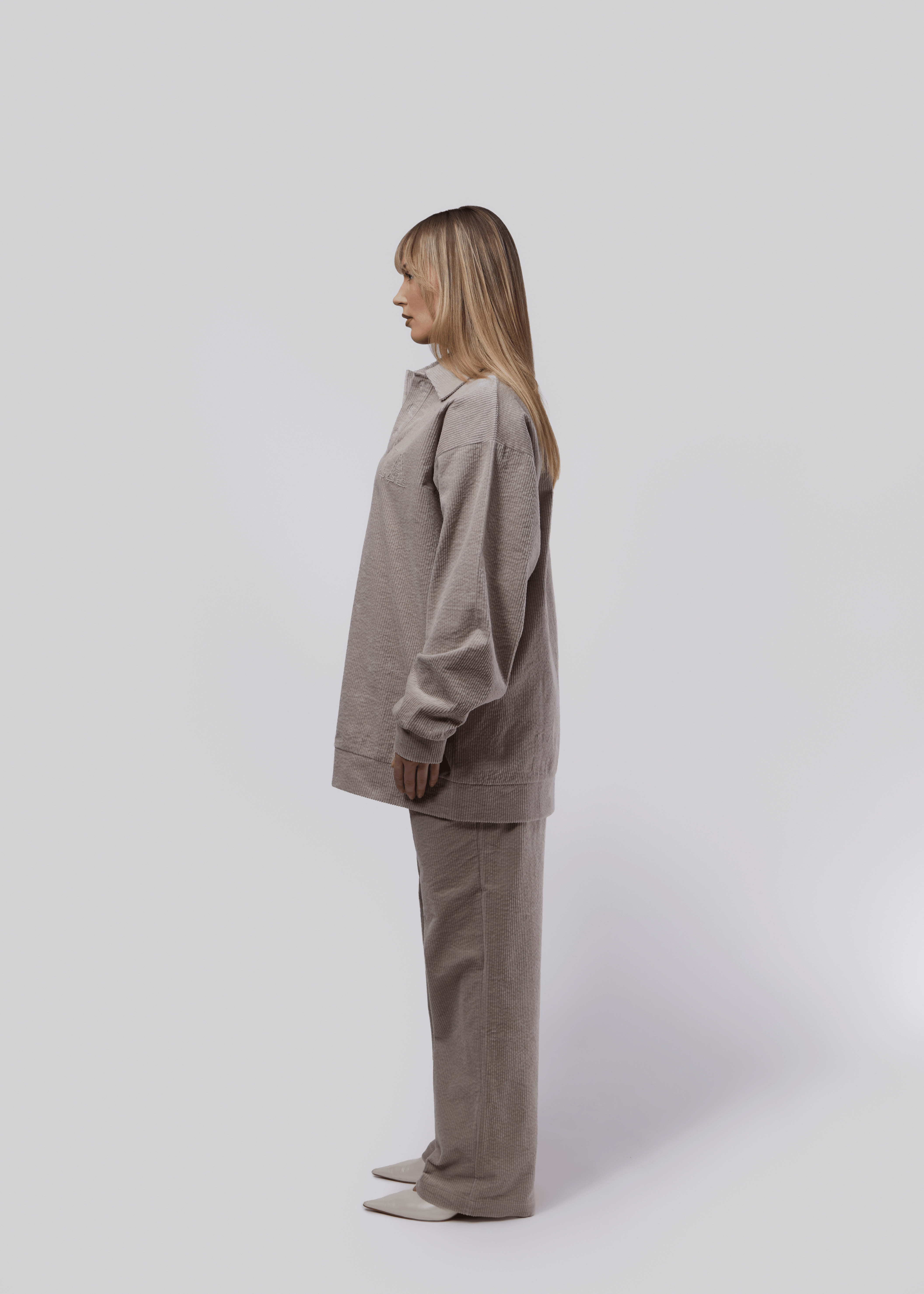 Ribbed Polo Co-ord - Silk Grey