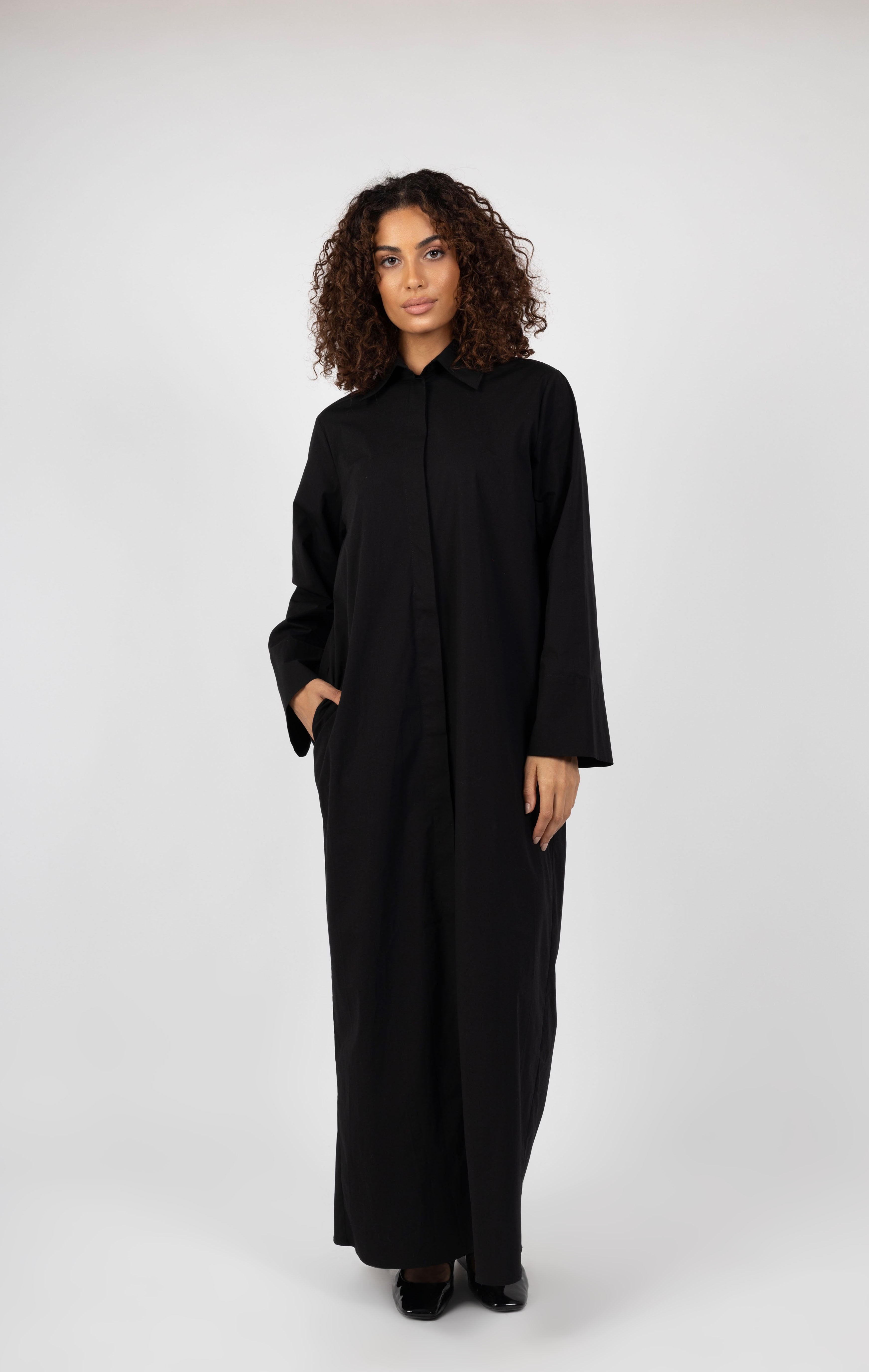 Poplin Blouse Dress - Black