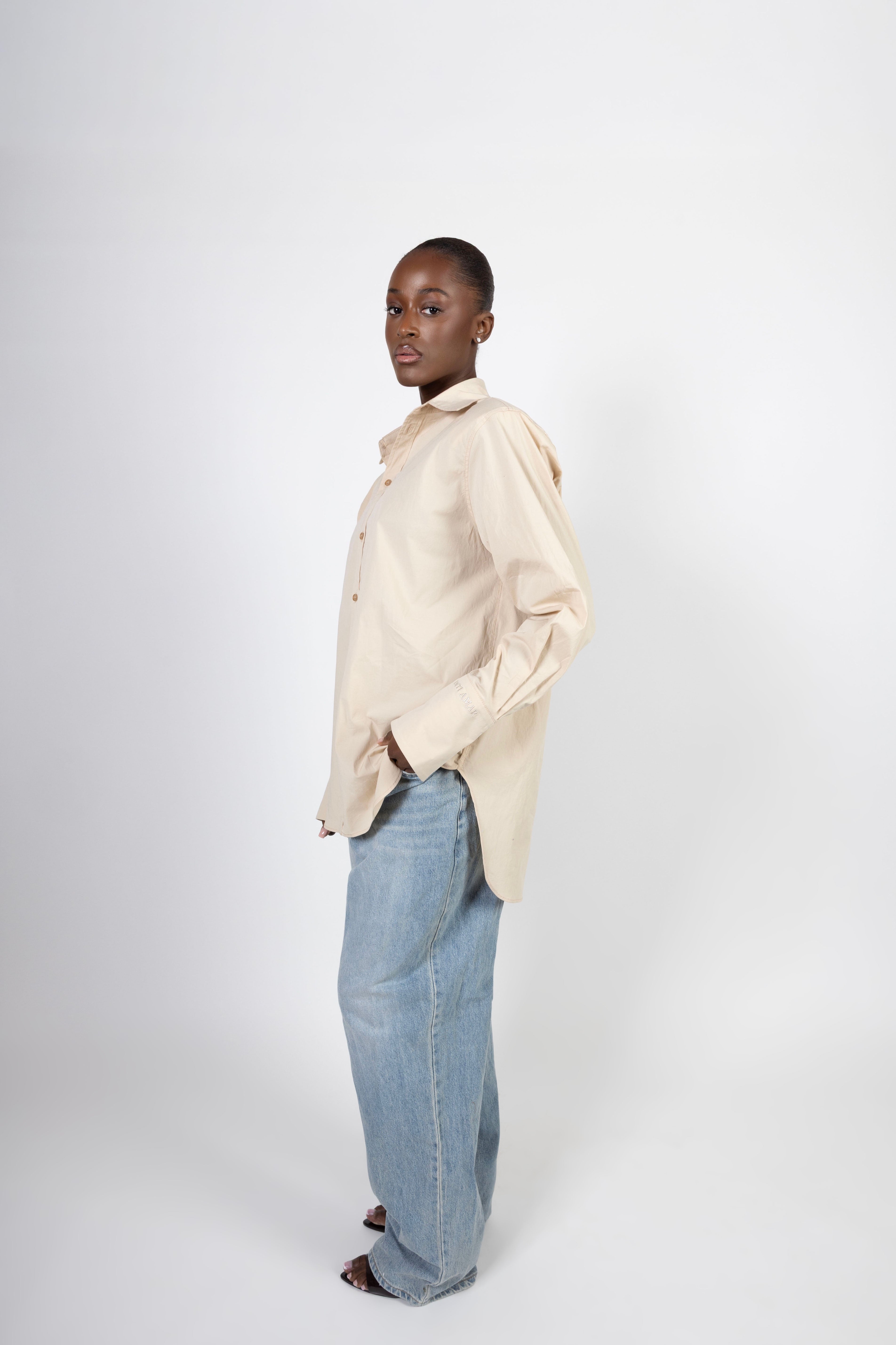 Shoulder Pad Blouse - Beige