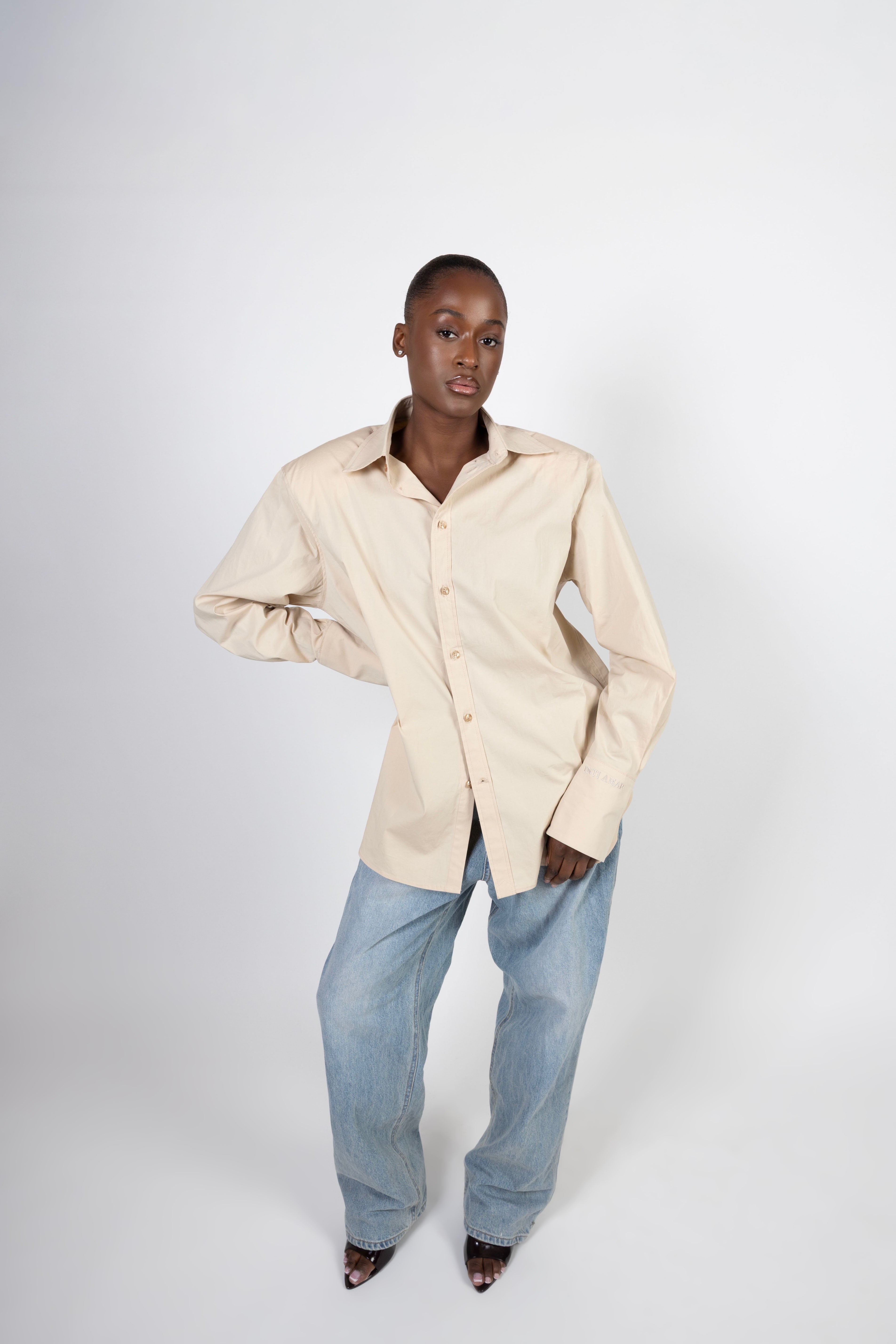 Shoulder Pad Blouse - Beige