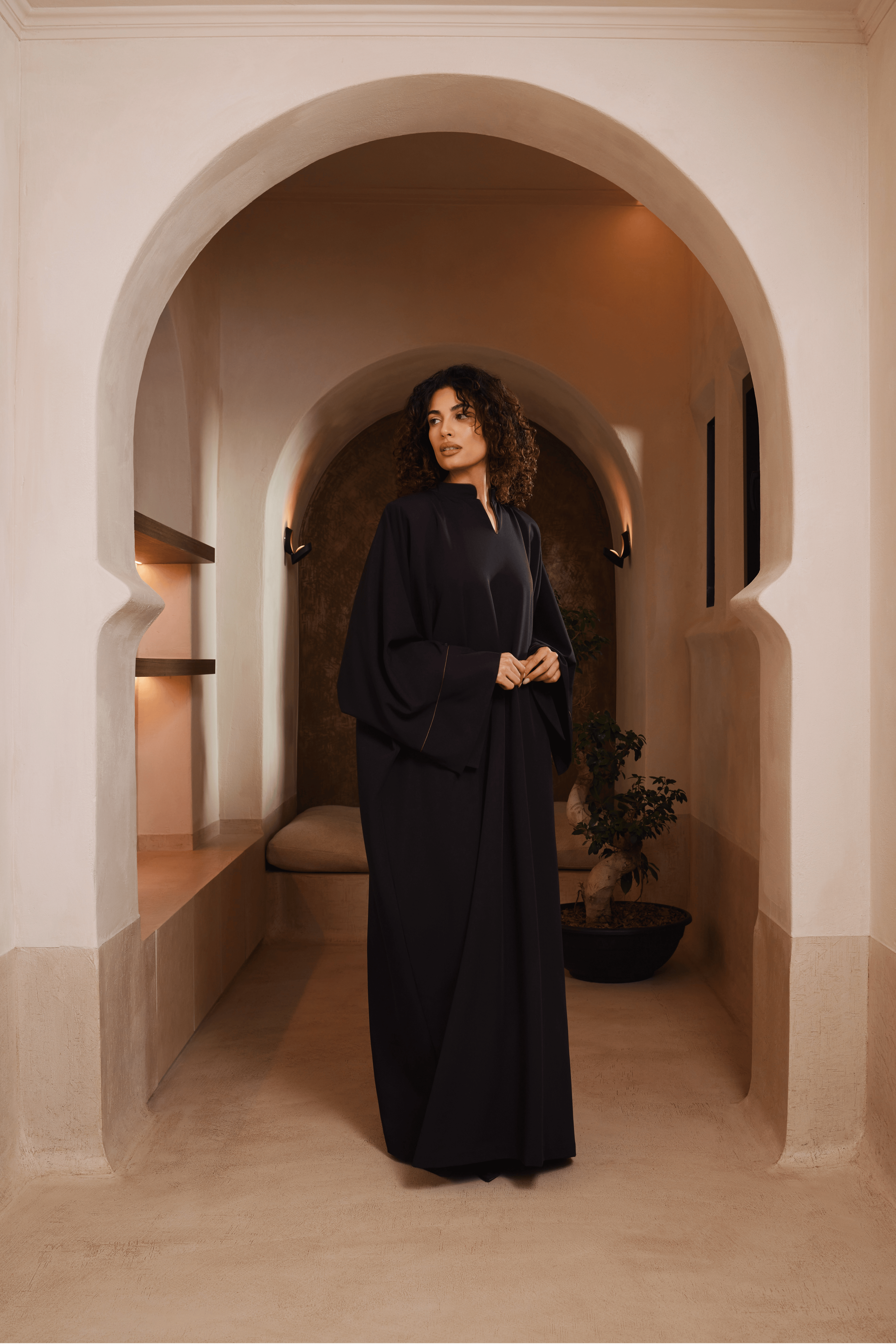 Layali Abaya – Black with Brown Trim