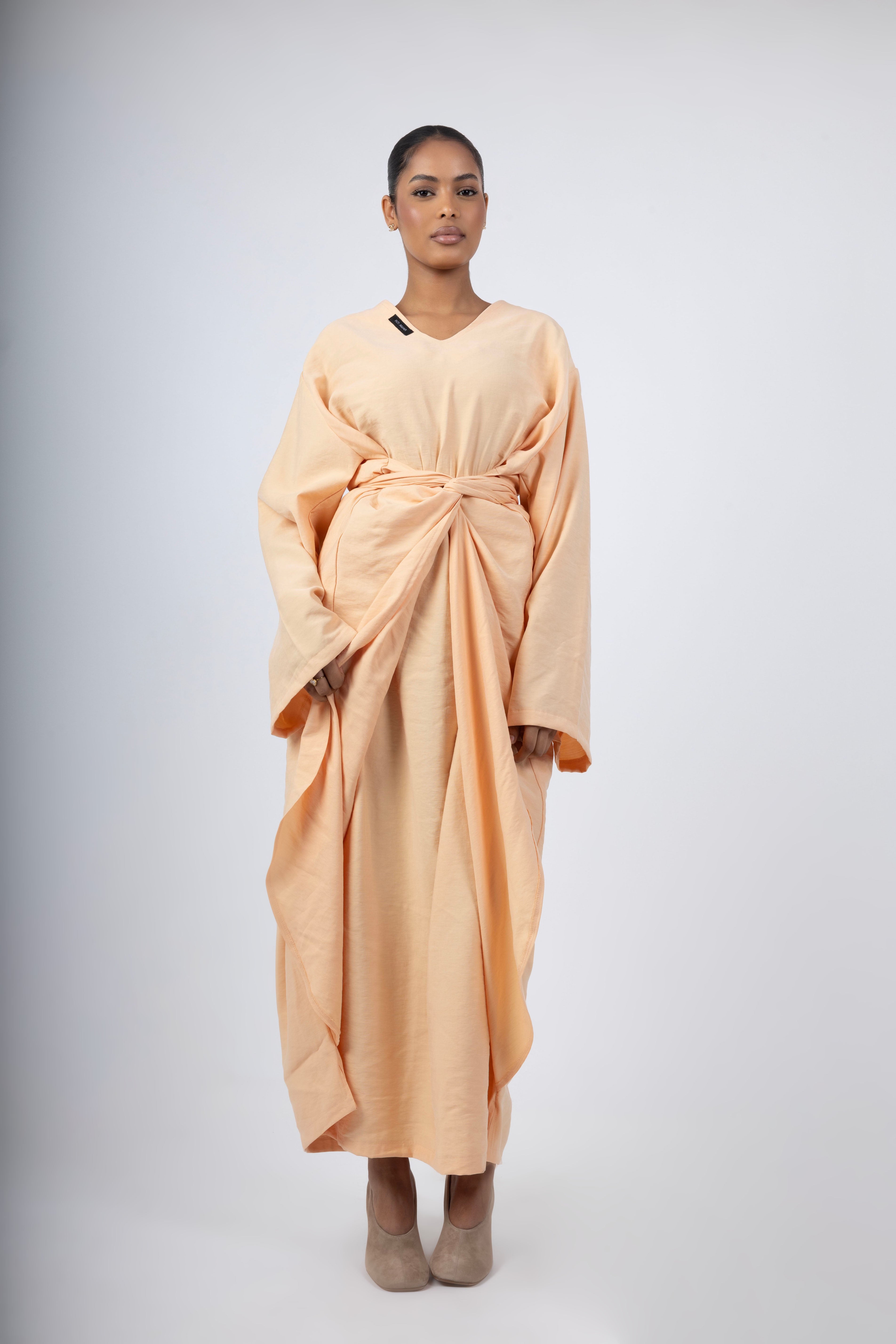 Twist Charm Abaya - Apricot